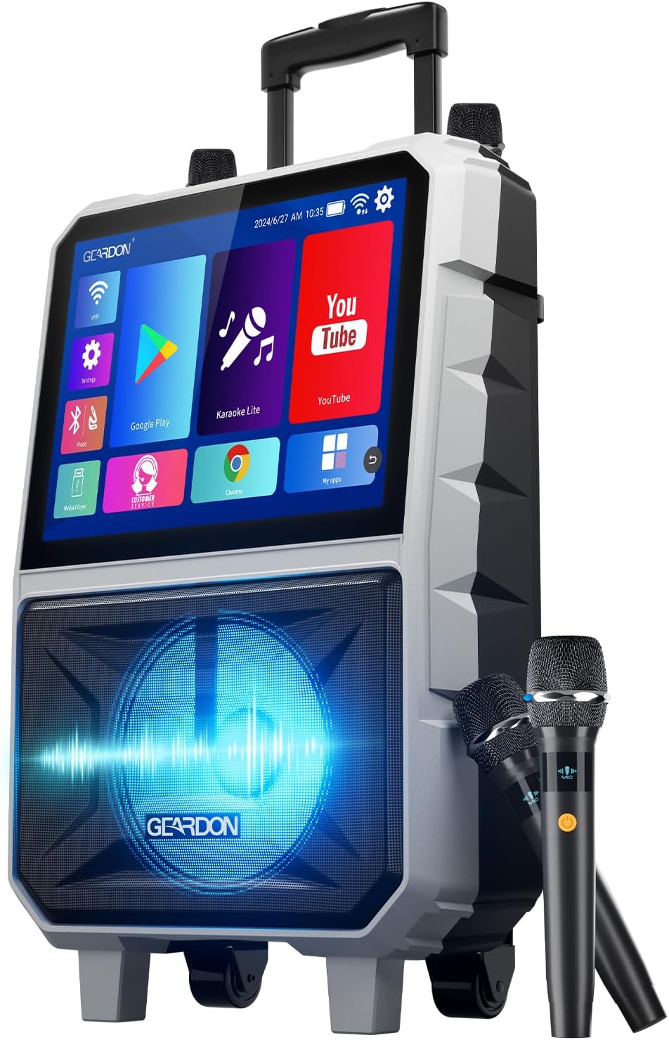 Karaoke Machine with Lyrics Display Screen for Adults, 15" Tablet | Bluetooth Speaker with 2 Rechargeable UHF Mics, 1000W Peak Power, DJ Lights, Portable Karaoke System for Any Occasion