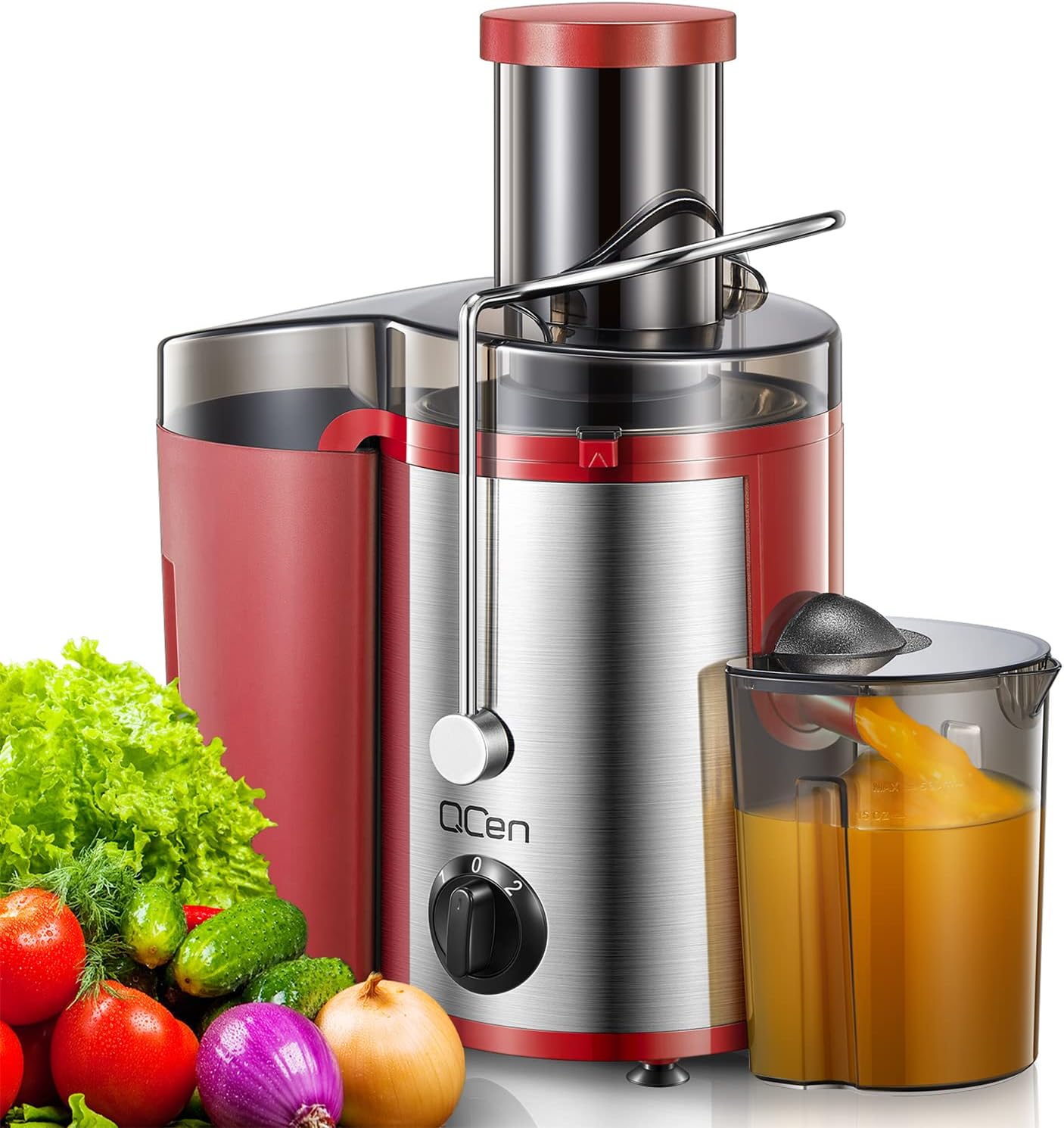QCen Juicer Machine 500W Centrifugal Juicer with Extra Wide Feed Chute