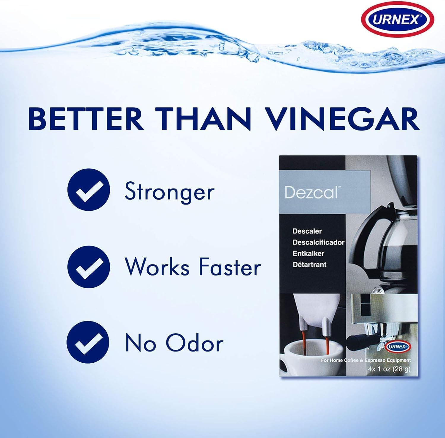 Descaling Powder Solution - 4 Uses - Activated Scale Remover for use with Keurig 1.0/2.0, Home Coffee and Espresso Machines, Kettles, Garment Steamers