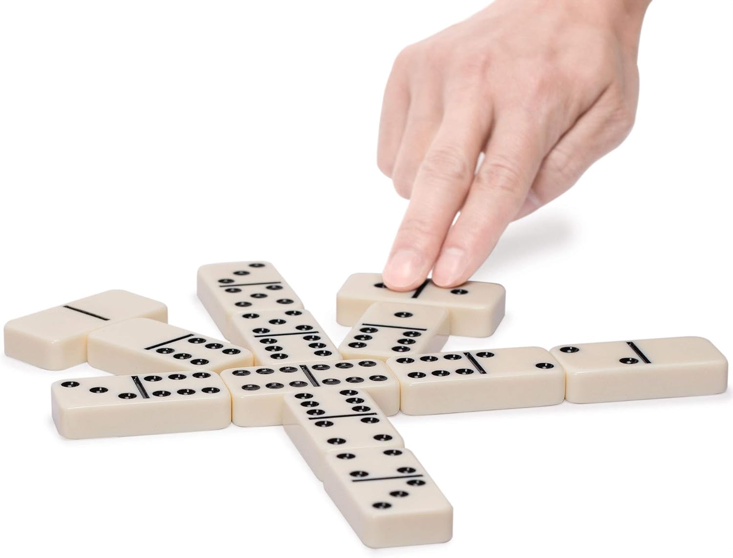 Yellow Mountain Imports 28 Tiles Double 6 Dominoes (Pips/Dots) Game Set - Jumbo Tournament Size Dominos with Dark Oak Wood Case