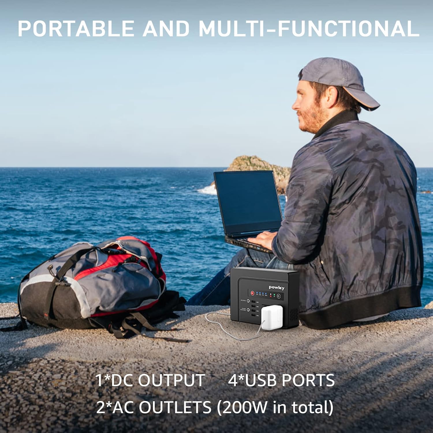 powkey 200W Portable Power Bank with AC Outlet 120V, 146Wh Power Station | Rechargeable Backup Lithium Battery Powered, Pure Sine Wave AC Outlet for Outdoor RV Trip Travel Home Office Emergency
