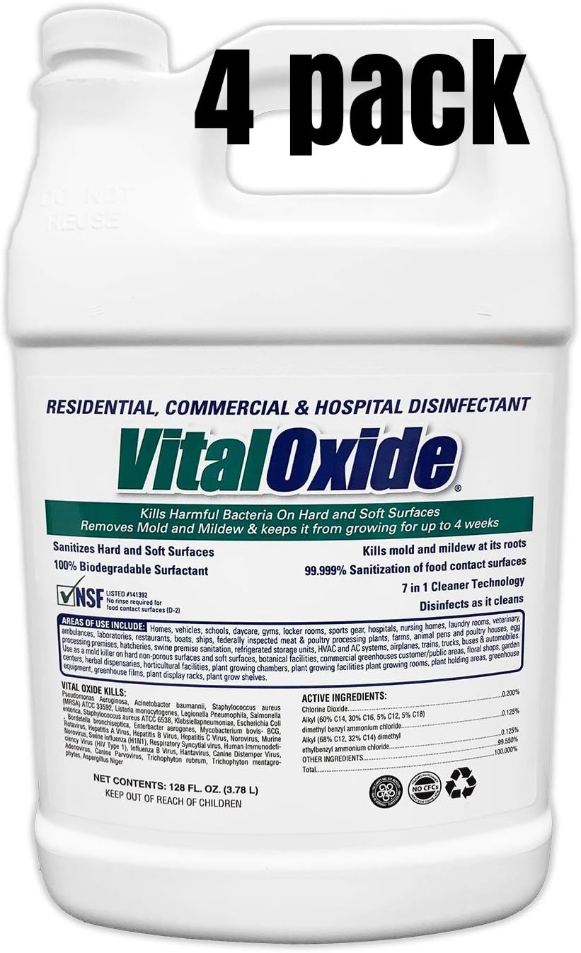 Vital Oxide Disinfectant, Deodorizer, Cleaner, Food-Contact Sanitizer, Virucide – (EPA registration #82972-1) – Kills Mold & Mildew, Eliminates Odors -1 Gallon | EPA registration 82972-1, disinfectant, deodorizer, cleaner, food-contact sanitizer and viru…