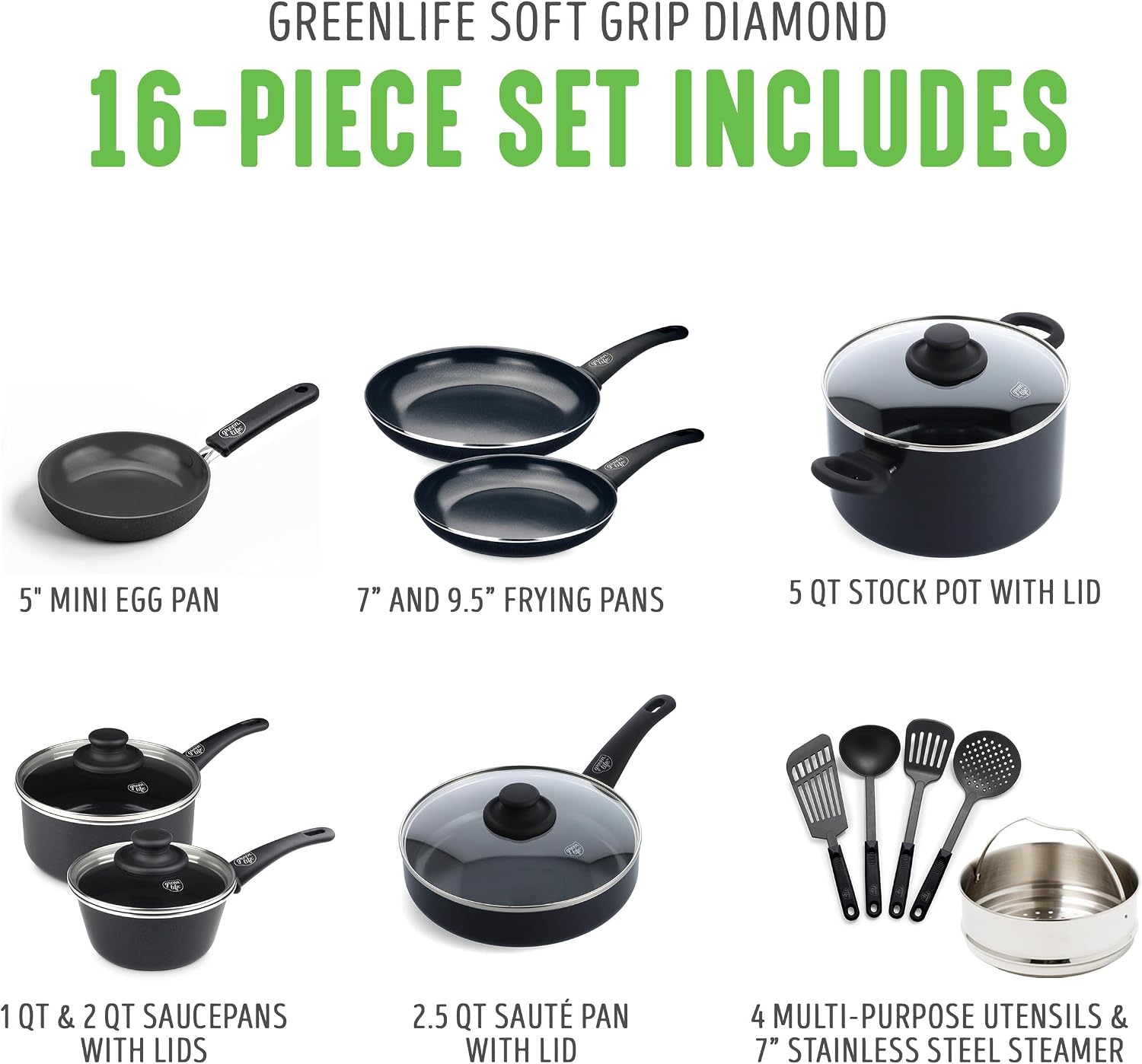 GreenLife 16 Piece Ceramic Nonstick Pots & Pans Cookware Set, Turquoise | PFAS-Free Ceramic Nonstick, Stockpot, Frying Pans, Saucepans, Sauté Pan, Stay-Cool Handles, Dishwasher & Oven Safe up to 350F