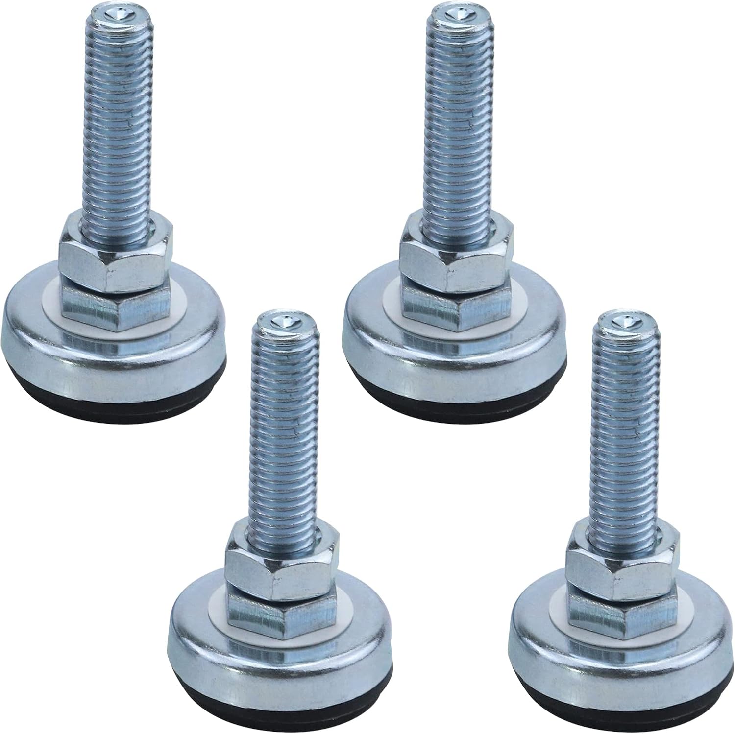 Antrader 4Pcs M8 x 2 Inch Steel Adjustable Leveling Feet,2 Inch Nylon Base | Reinforced Articulated Foot Cups for Furniture & Equipment,Anti-slip Dotted Rubber Base,Reduce Vibration & Protect Floors