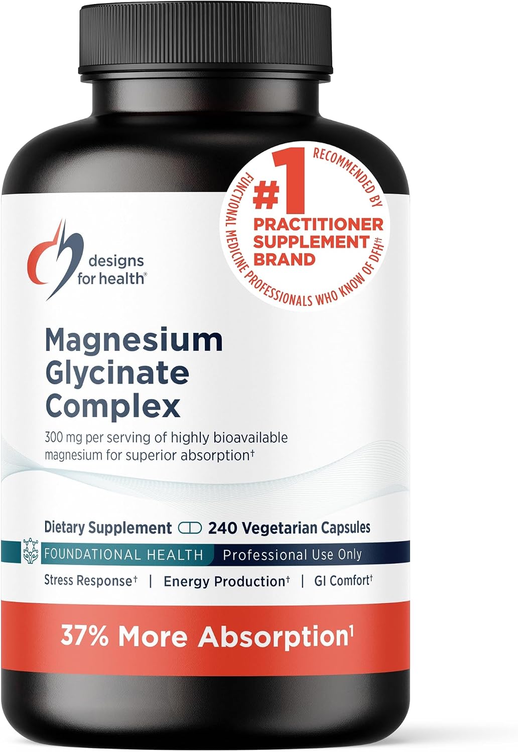 Designs for Health Magnesium Glycinate Complex - High Absorption, Patented Magnesium Complex - Promotes Calm Sleep, Energy, Bone & Heart Health, and Immune Support - Vegan, Gluten Free (120 Capsules)