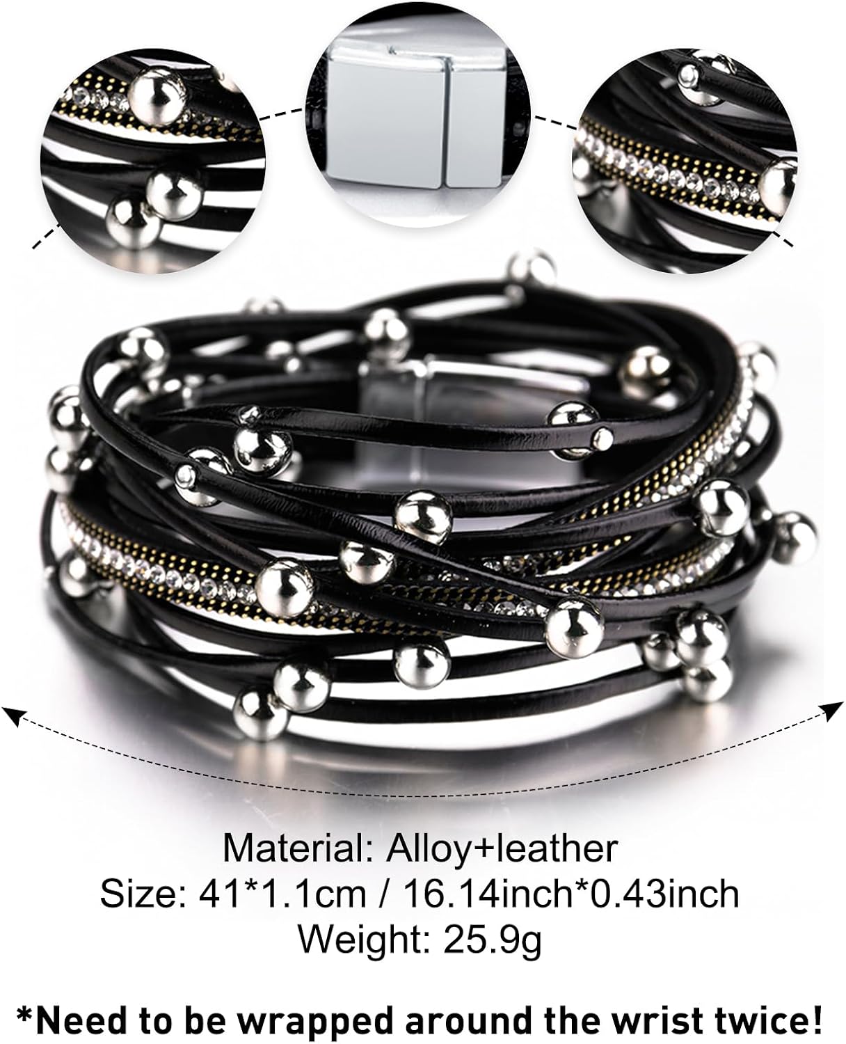 Fesciory Leather Wrap Bracelets for Women, Boho Western Layered Jewelry