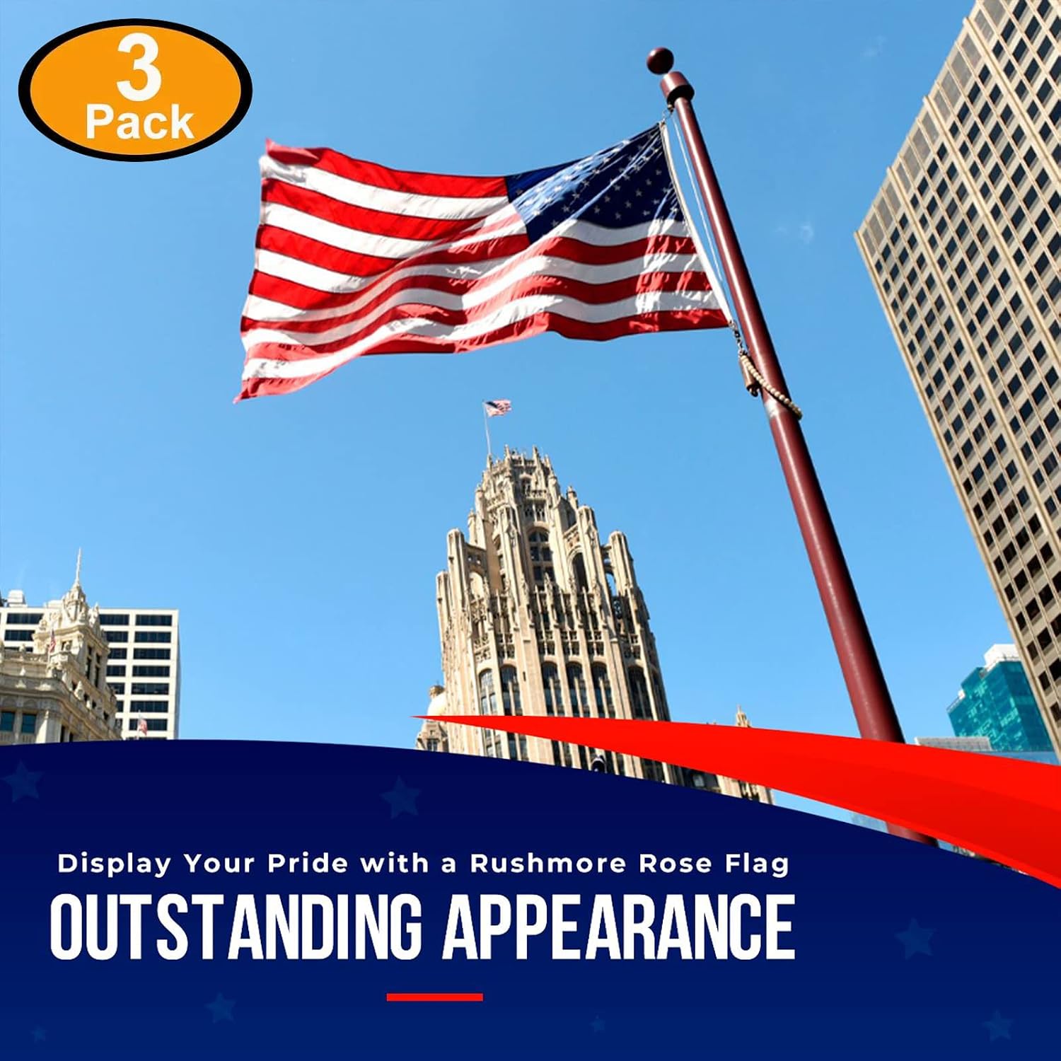 American Flag Made in USA | American Flags for Outside 3X5 | Premium US Flag 3X5 Heavy Duty Outdoor with Embroidered Stars and Sewn Stripes.