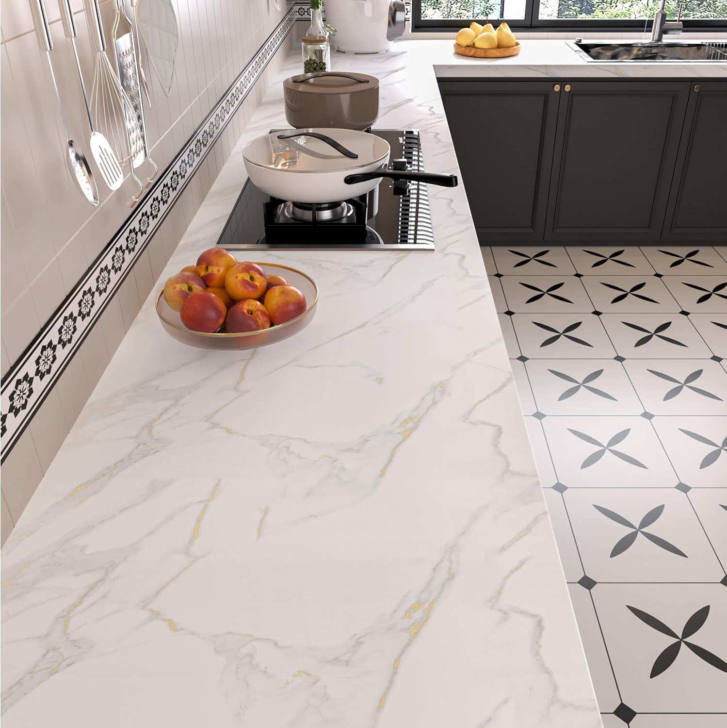 BAYYA Extra Wide Countertop Contact Paper Marble Peel and Stick Wallpaper | Grey Thicken Matte 48x354inch Gray Kitchen Peel and Stick Countertops Bathroom Self-Adhesive Waterproof Marble Vinyl Wrap