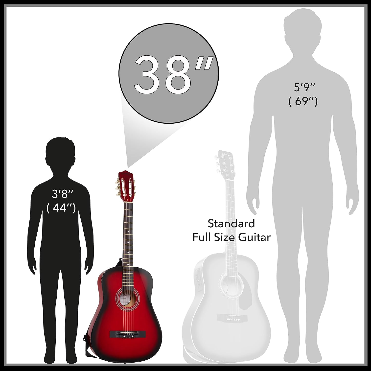 Ashthorpe 38-inch Beginner Acoustic Guitar (Red), Starter Kit with Gig Bag, Extra Strings, Strap, Picks, and Lessons