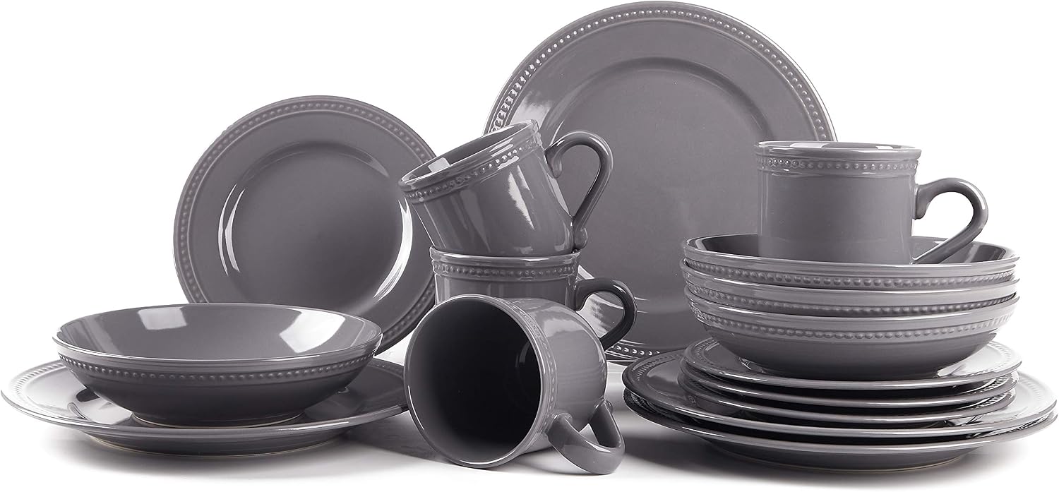HomeVSS 20-Piece Pearl Dots Stoneware Dinnerware Set, Pink, Service for 4