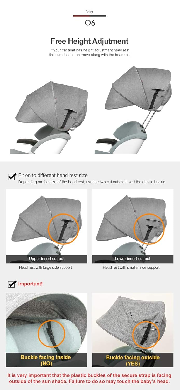 Manito Sun Shade Extender/Auxiliary Canopy for Car Seat (Black Grey)