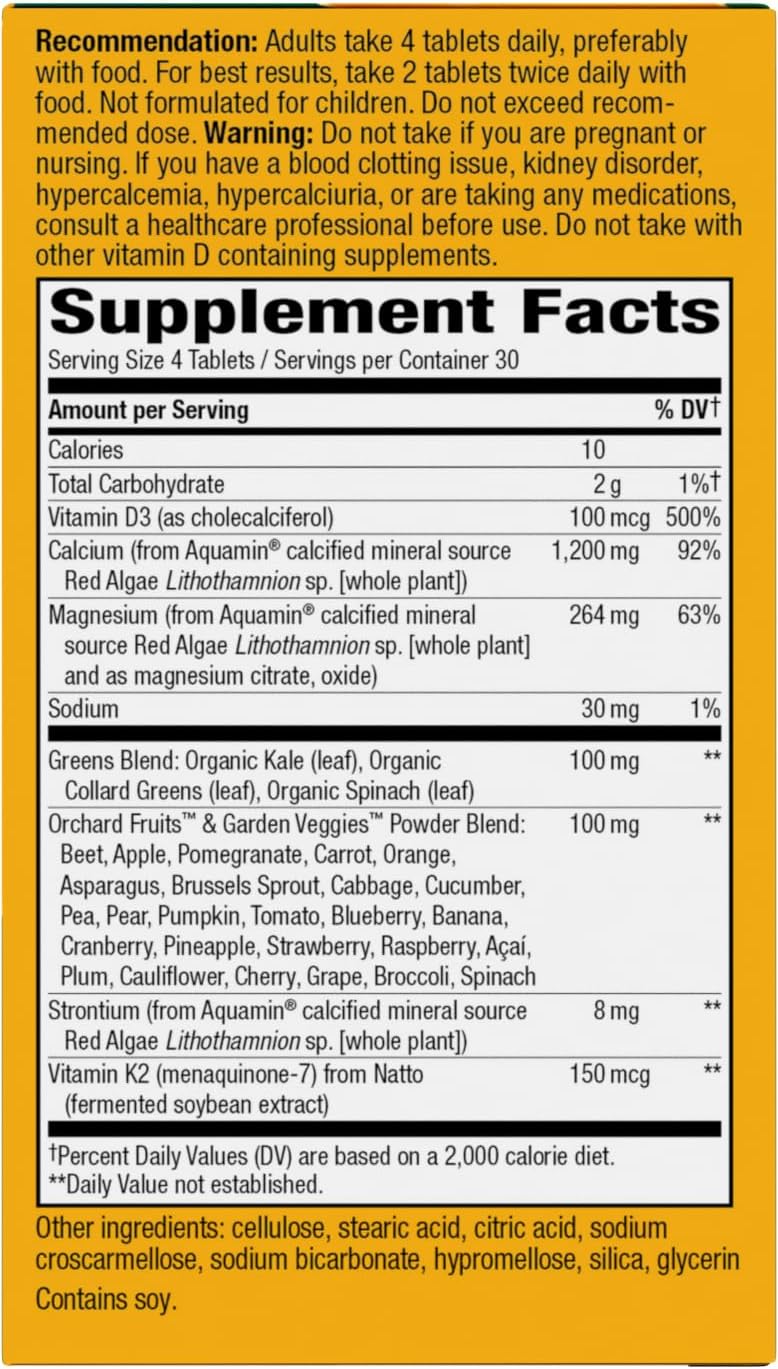 Nature’s Way Alive! Calcium Bone Support Tablets*, 1,200 mg Calcium, 120 ct | Max Absorption Calcium Supplement with Vitamins D3, K2, & Magnesium, Promotes Bone Health and Bone Density*, Gluten Free