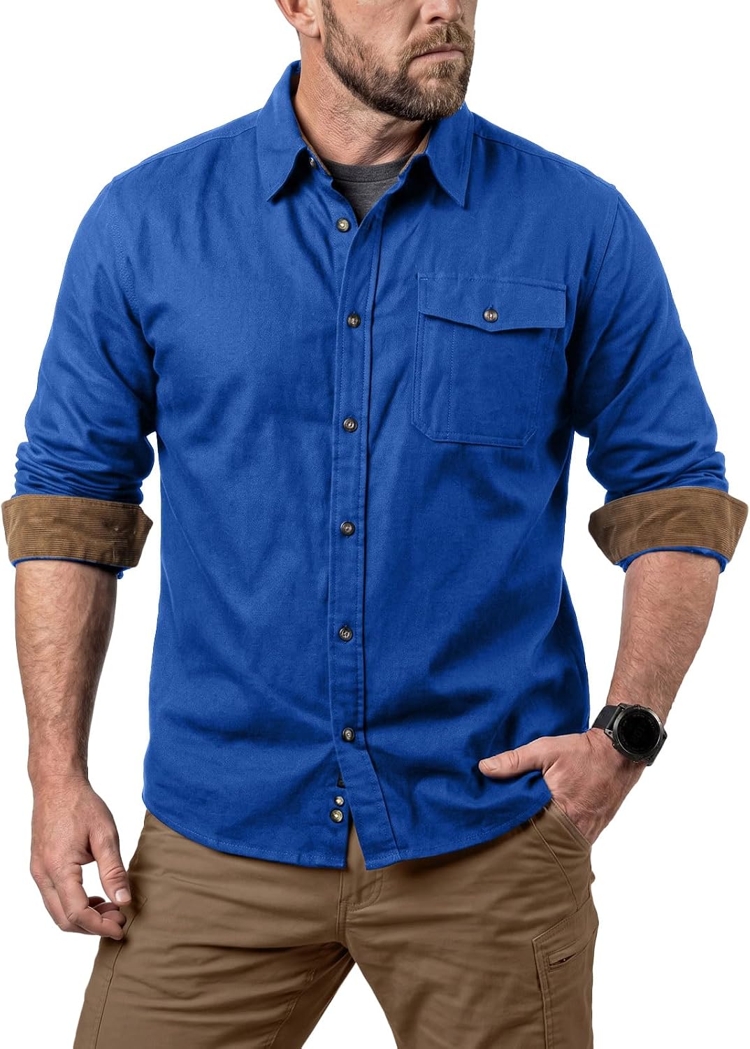 CQR Men's 100% All Cotton Button Down Flannel Shirts, Long Sleeve Brushed Warm Soft Casual Outdoor Plaid Shirt