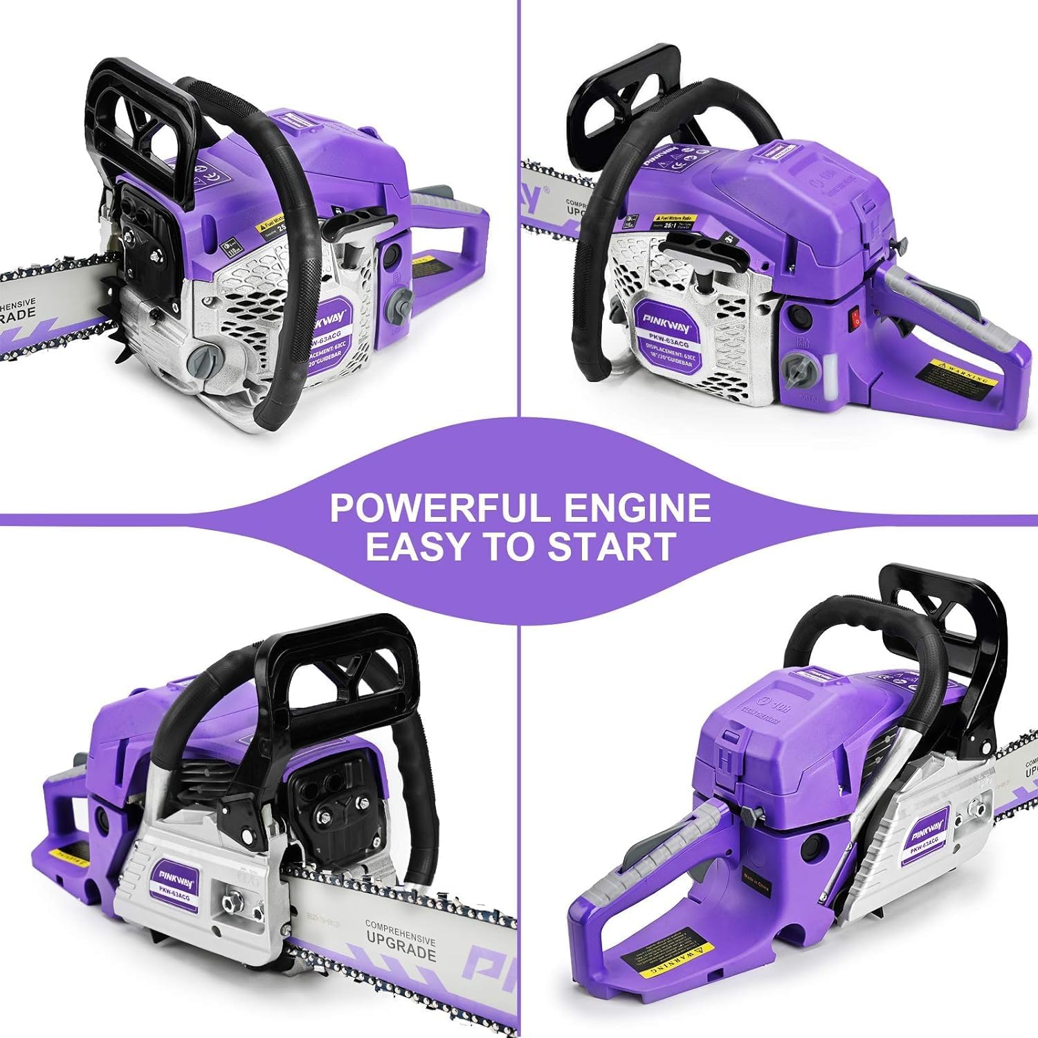 2-cycle 63CC Chainsaw Saw Gas Powered 20" Chain Saws Cordless Petrol Saw Handheld Chainsaw for Cutting Wood Trees Branches (63ACK)