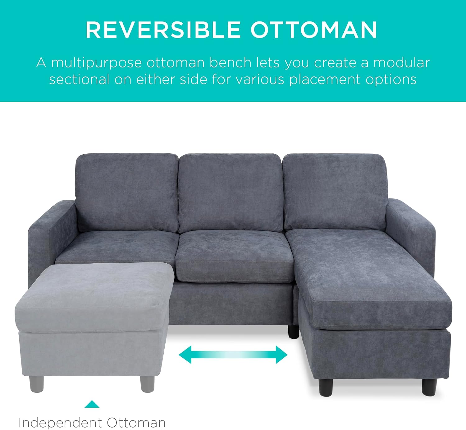 Best Choice Products Upholstered Sectional Sofa for Home, Apartment, Dorm, Bonus Room, Compact Spaces w/Chaise Lounge, 3-Seat, L-Shape Design