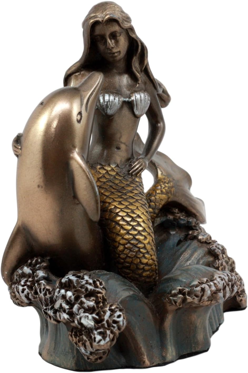 Ebros Atlantis Mermaid Embracing Dolphin by Ocean Waves Statue 4.5" L Art Nouveau Nautical Mermaid Decorative Figurine