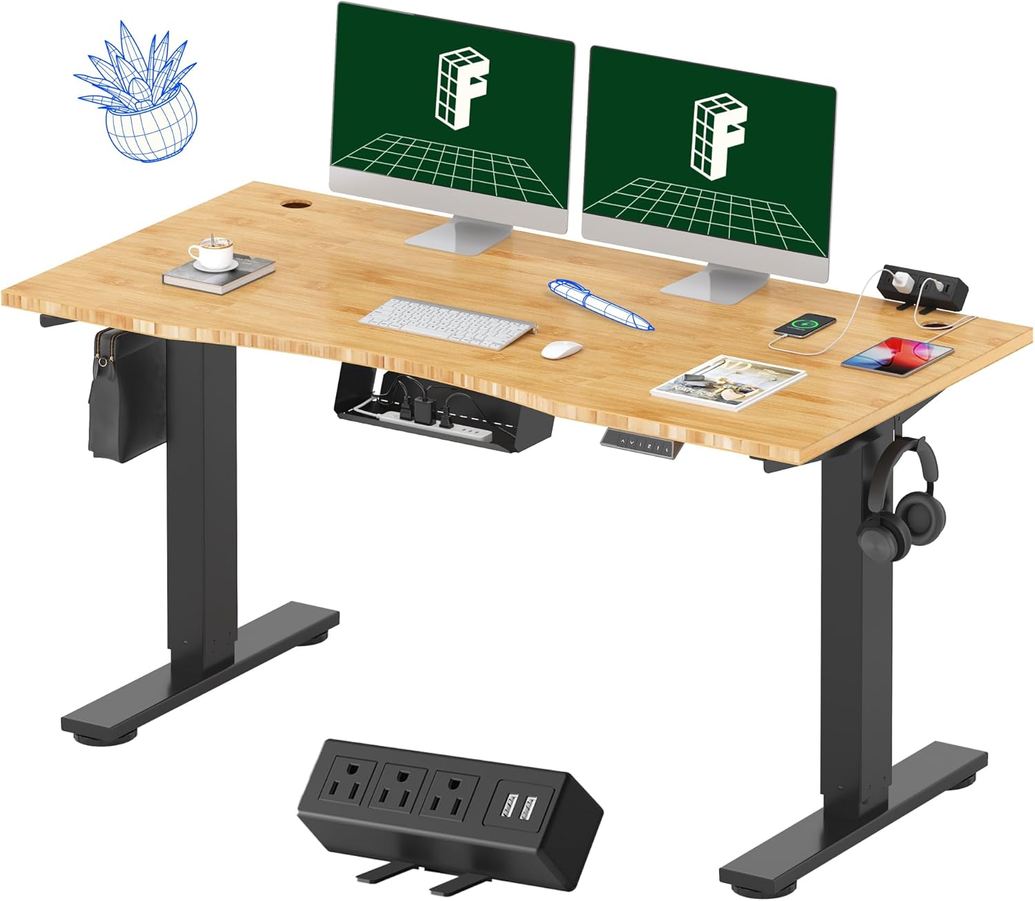 FLEXISPOT EN2 48"x24" Standing Desk with Power Strip Bundle, Black