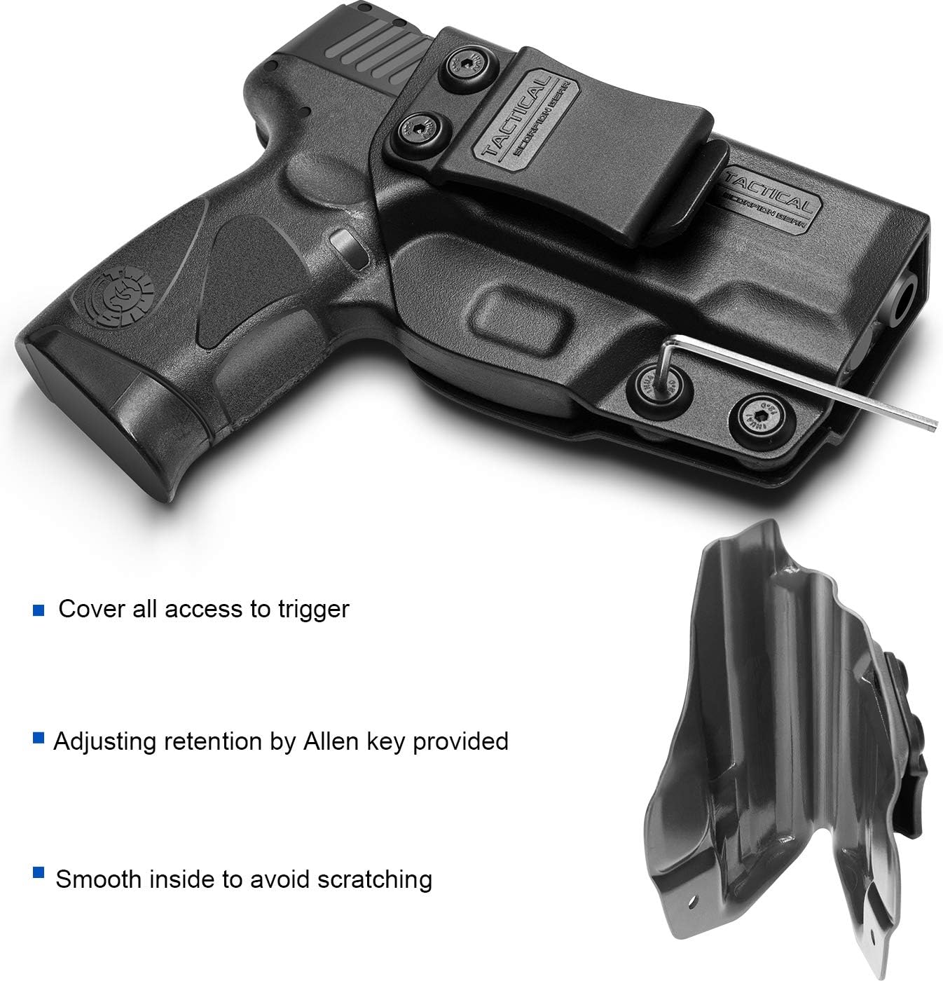 Tactical Scorpion Gear Polymer Concealed (IWB) | Adj. Cant & Retention | Inside Pants Holster: Fits Taurus Millennium G2 PT111 PT132 PT138 PT140
