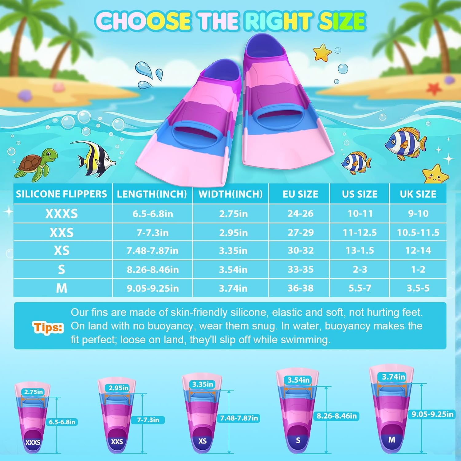 Gintenco Swim Fins, Adults & Kids Swim Training Fins for Lap Swimming