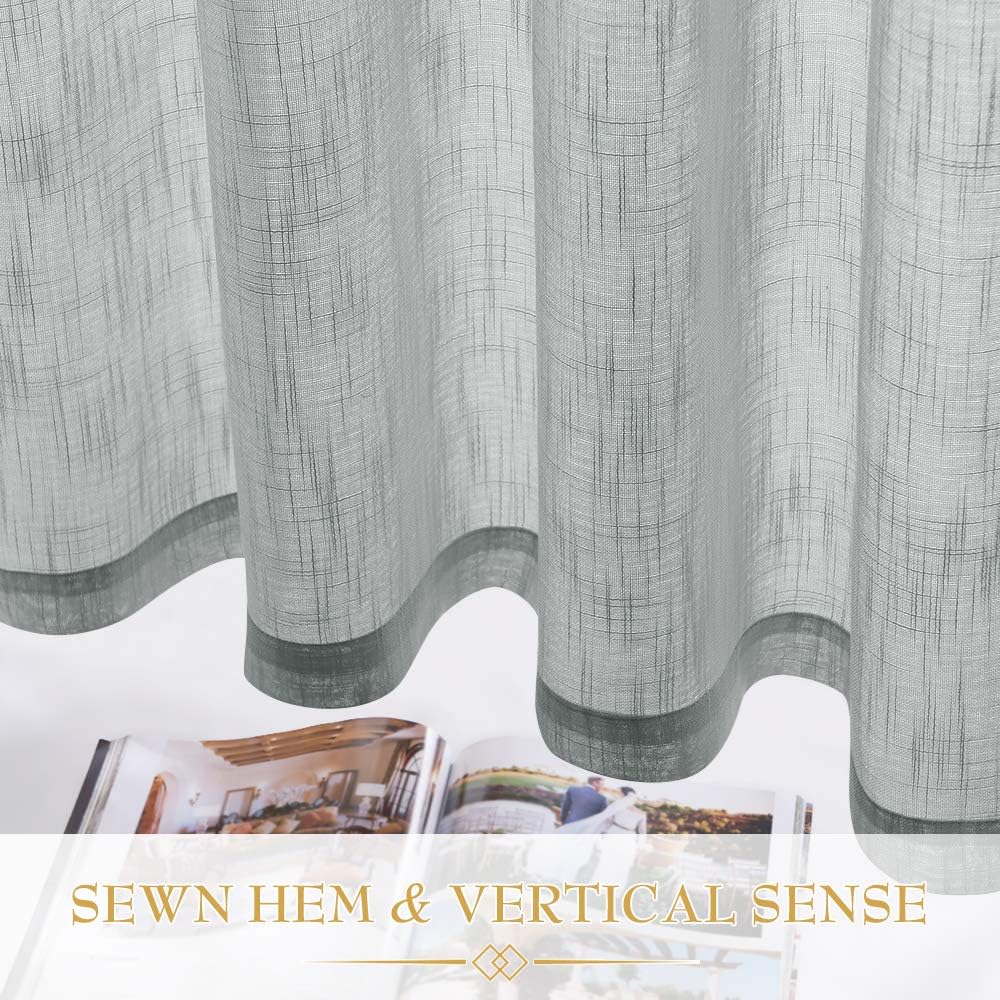 RYB HOME Linen Sheer Curtains - Linen Textured Semi Sheer Curtains for Kids Nursery Bedroom Living Room Window