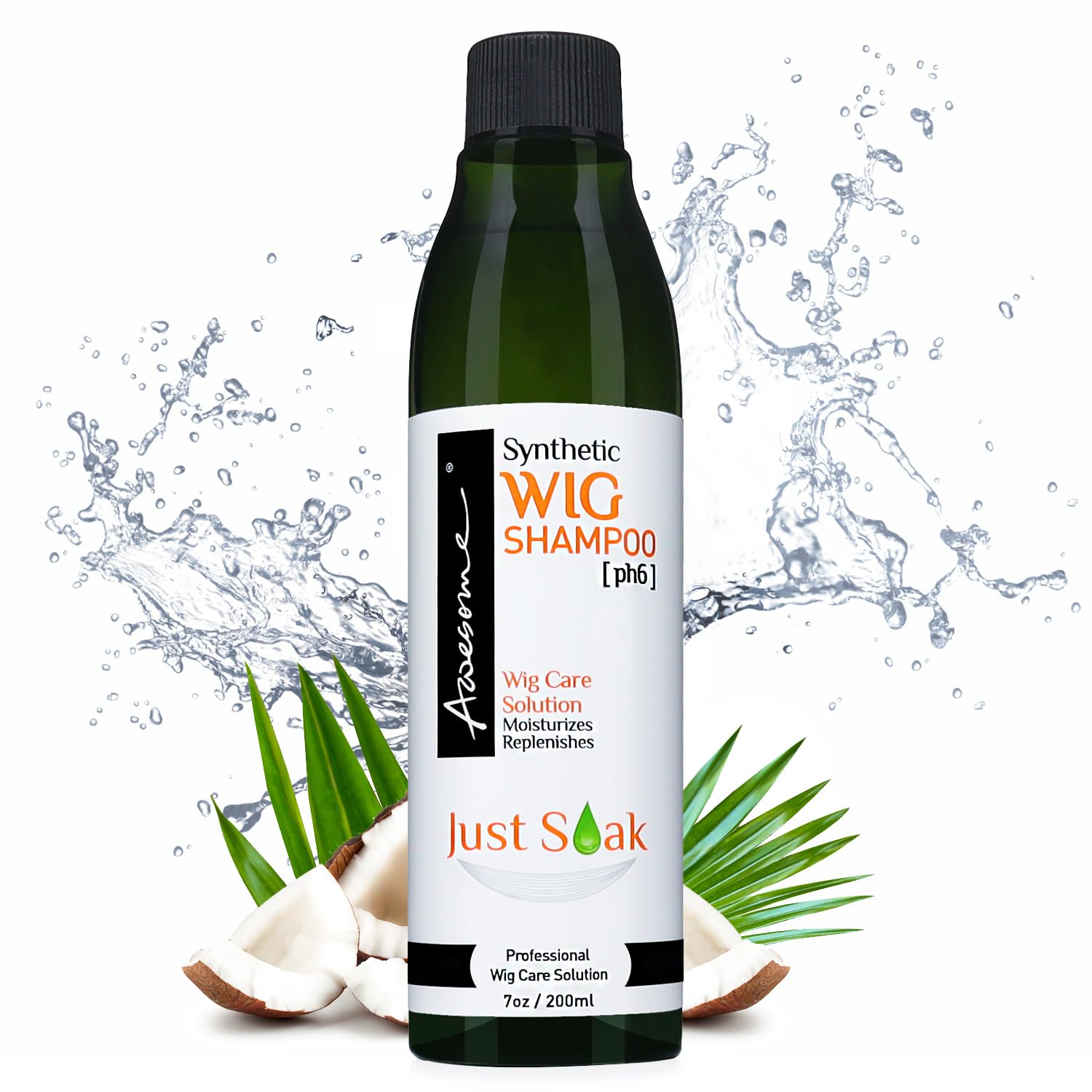 Awesome Human Hair Wig Shampoo, pH5, Wig Care Solution, Adds Body & Volume, Promotes Silkiness and Shine, Detangle Wig & Easy Combing, Provides Freshness Feeling (7 fl oz) | pH5 human hair formula lifts buildup with no scrubbing, curl pattern stays set