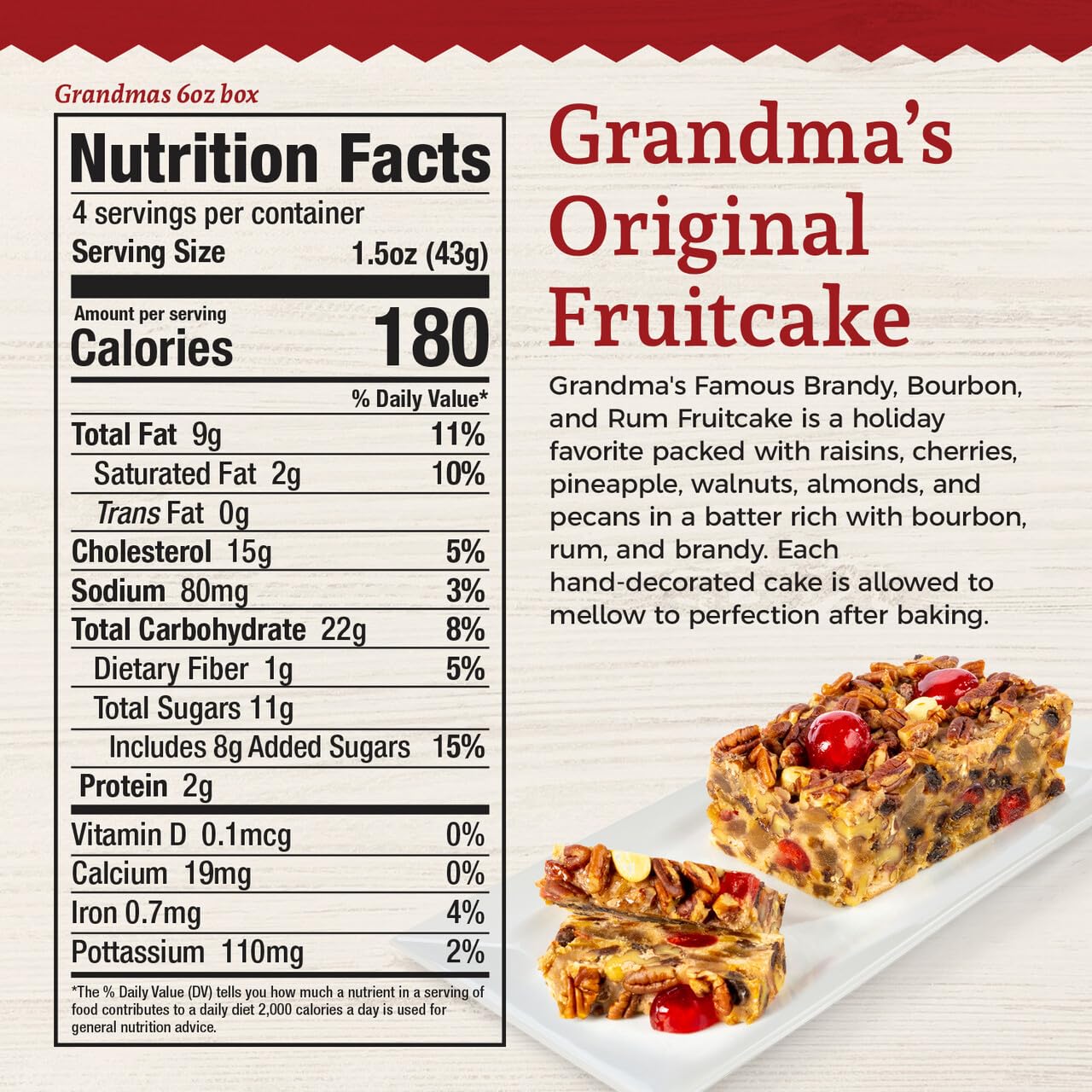 Beatrice Bakery Co. Original Fruitcake, Grandma's Old Fashioned Fruit and Nut Freshly Made, Brandy, Bourbon and Rum Fruitcake, Est. 1917 (32 oz Box)