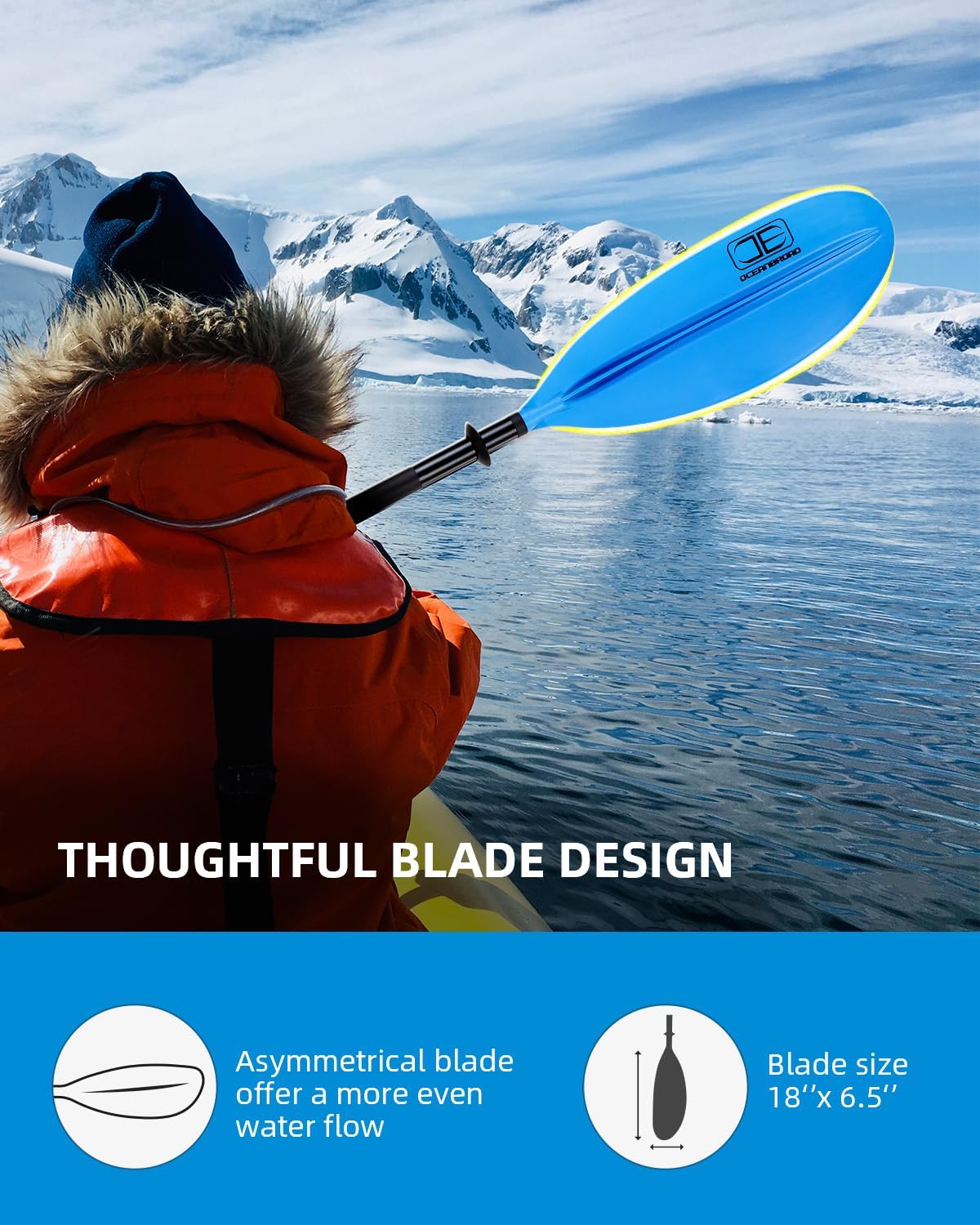 OCEANBROAD Kayak Paddle 86in/218cm, 90.5in/230cm, 95in/241cm Alloy Shaft Kayaking Boating Canoeing Oar with Paddle Leash