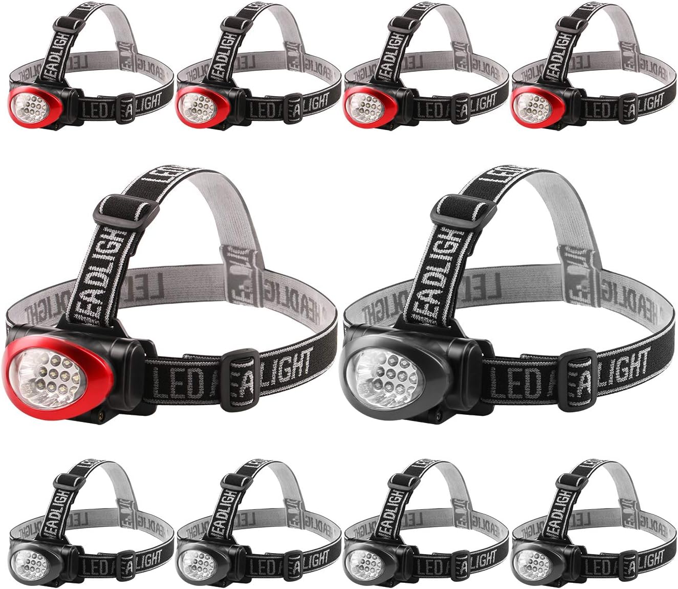 Lichamp Headlamp, 10 Pack 12 LED 3 Mode Portable Head Lamp Flashlight, Outdoor Lightweight Durable Headlight for Running, Camping, Reading, Fishing