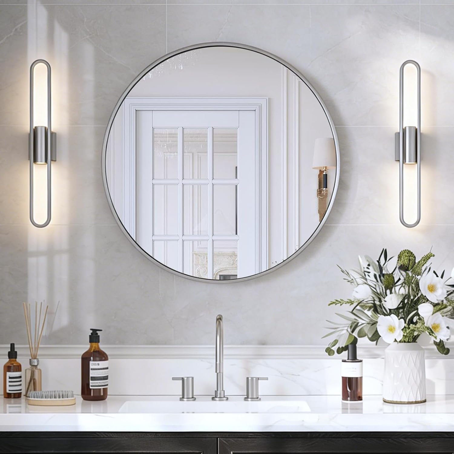 USHOWER Frameless Round Bathroom Mirror 24"