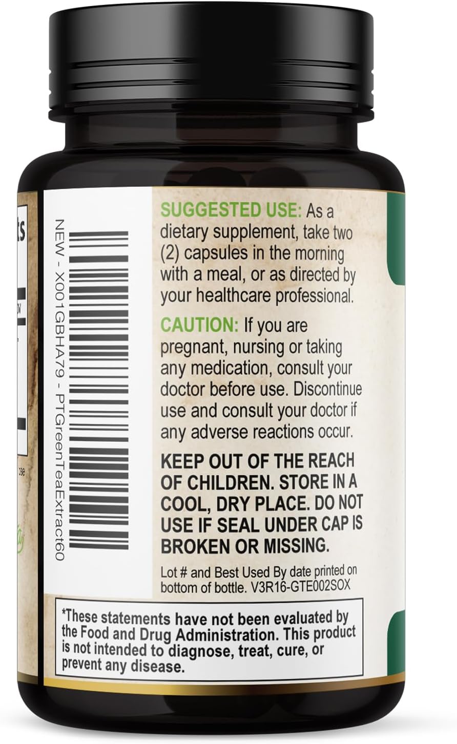 Green Tea Extract 1000mg Per Serving - 98% Polyphenols & 45% EGCG Capsules, Heart Support with Antioxidants - 3X Absorption Green Tea Pills Supplement, Natural Energy, Gentle Caffeine - 240 Capsules