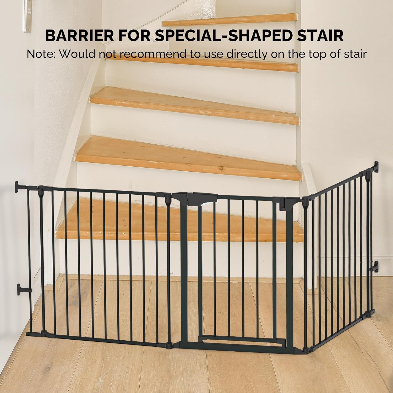 Bonnlo 134 Inches Wide Configurable Baby Gate, Fireplace Safety Fence/Guard, Adjustable 5-Panel Metal Play Yard for Toddler/Pet/Dog, Christmas Tree Fence, Includes 4 Pack of Wall Mounts, Black