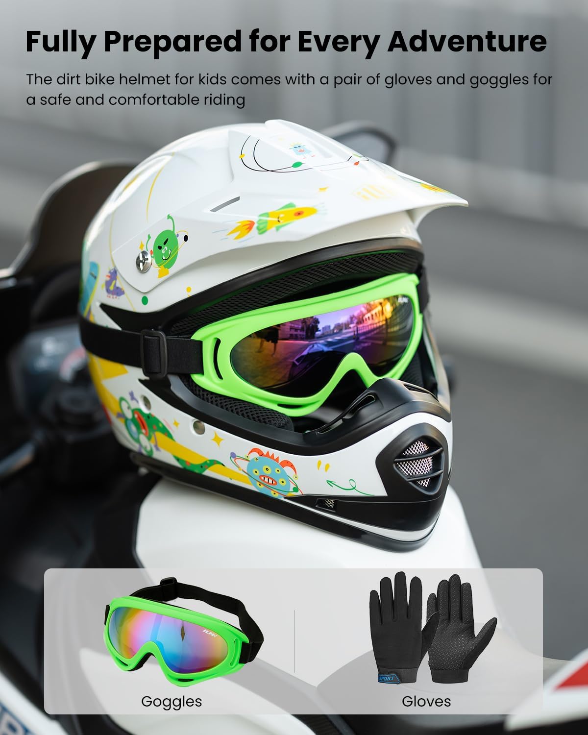 ILM Youth Kids ATV Motocross Helmet Goggles Sports Gloves Dirt Bike Motorcycle Off Road DOT Approved B07 (Youth-L, Matte Black)