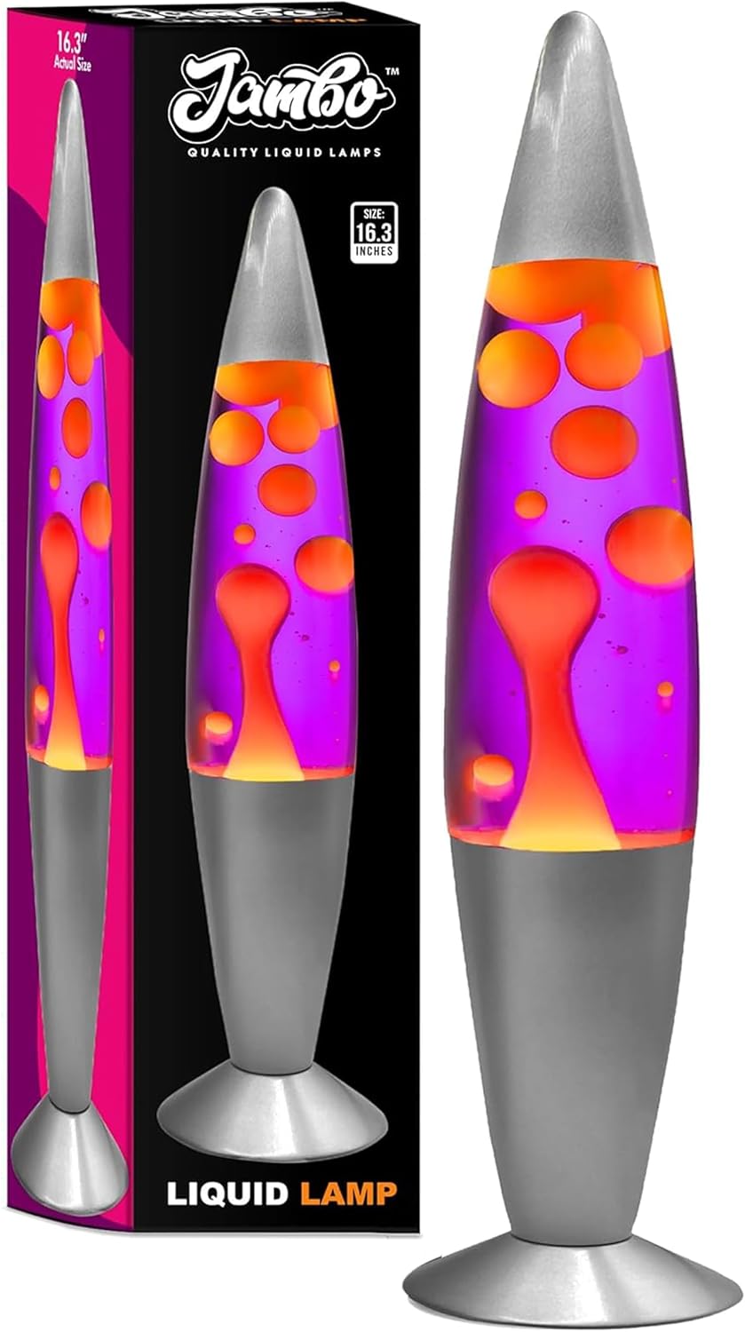 JAMBO 16" Beautiful Lamp- Purple with Yellow/Orange Wax, Relaxing Liquid Light, Night Light Nightlight