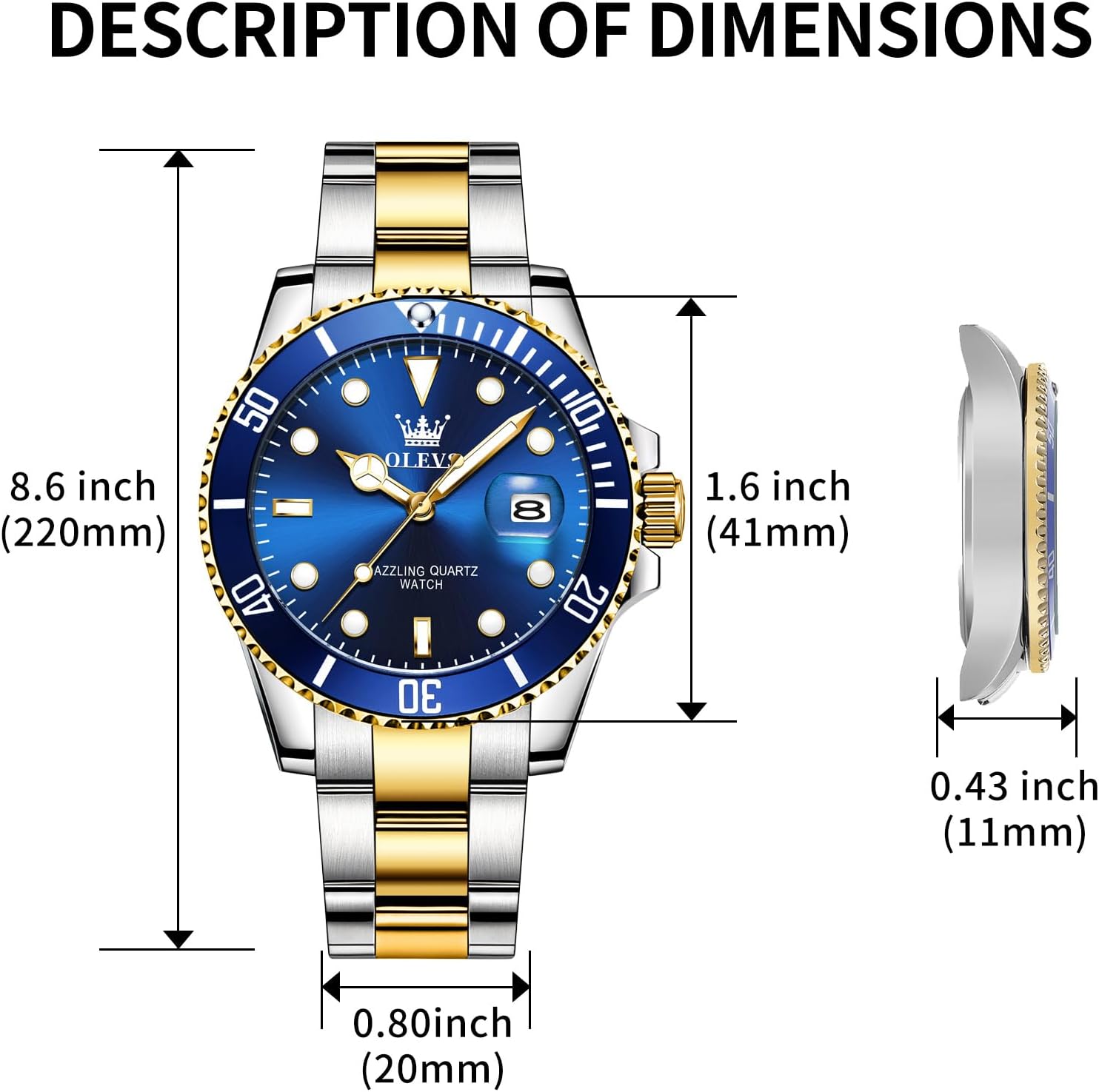 OLEVS Luxury Watches for Men Big Stainless Steel Waterproof Quartz Analog