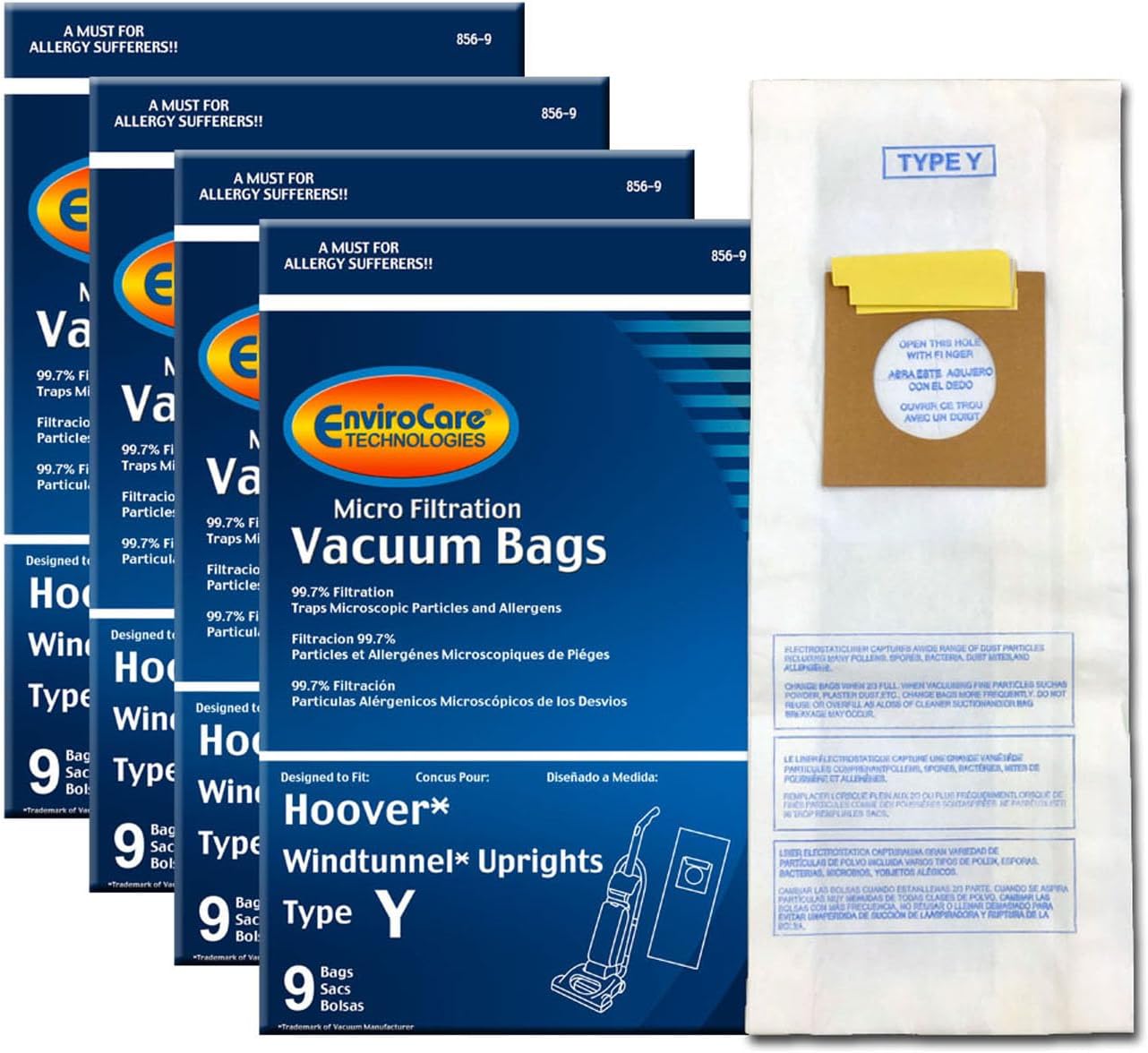 36 Hoover Windtunnel Upright Type Y Vacuum Bags by Envirocare (Micro-Filtration) (36 Bags) (856-9-4)