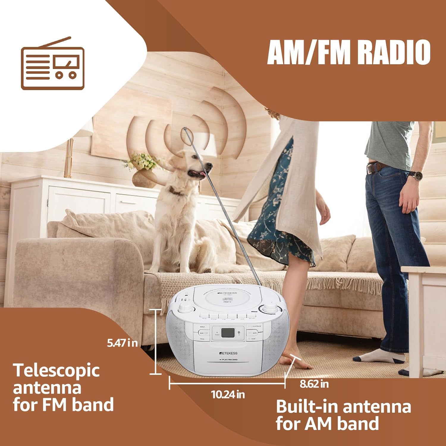 Retekess TR621 CD and Cassette Player Combo, Boombox CD Player(White)