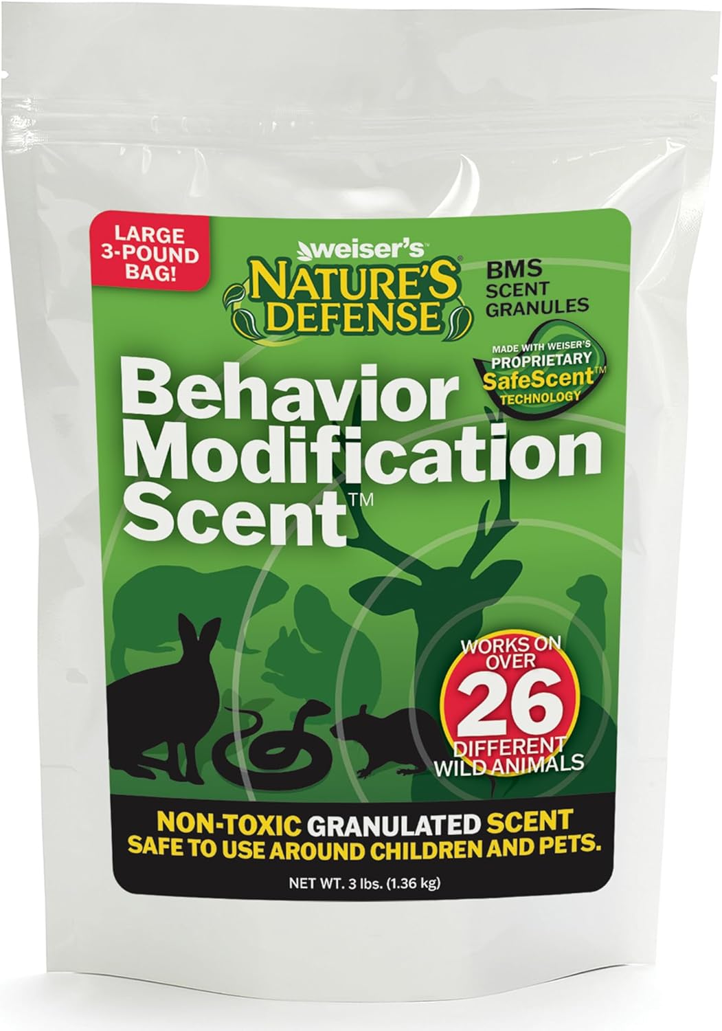 Nature's Defense Organic Animal Repellent Granules, 44 oz | 7 Certified Organic Ingredients, 94.1% Effective, Repels Deer, Mice, Cats