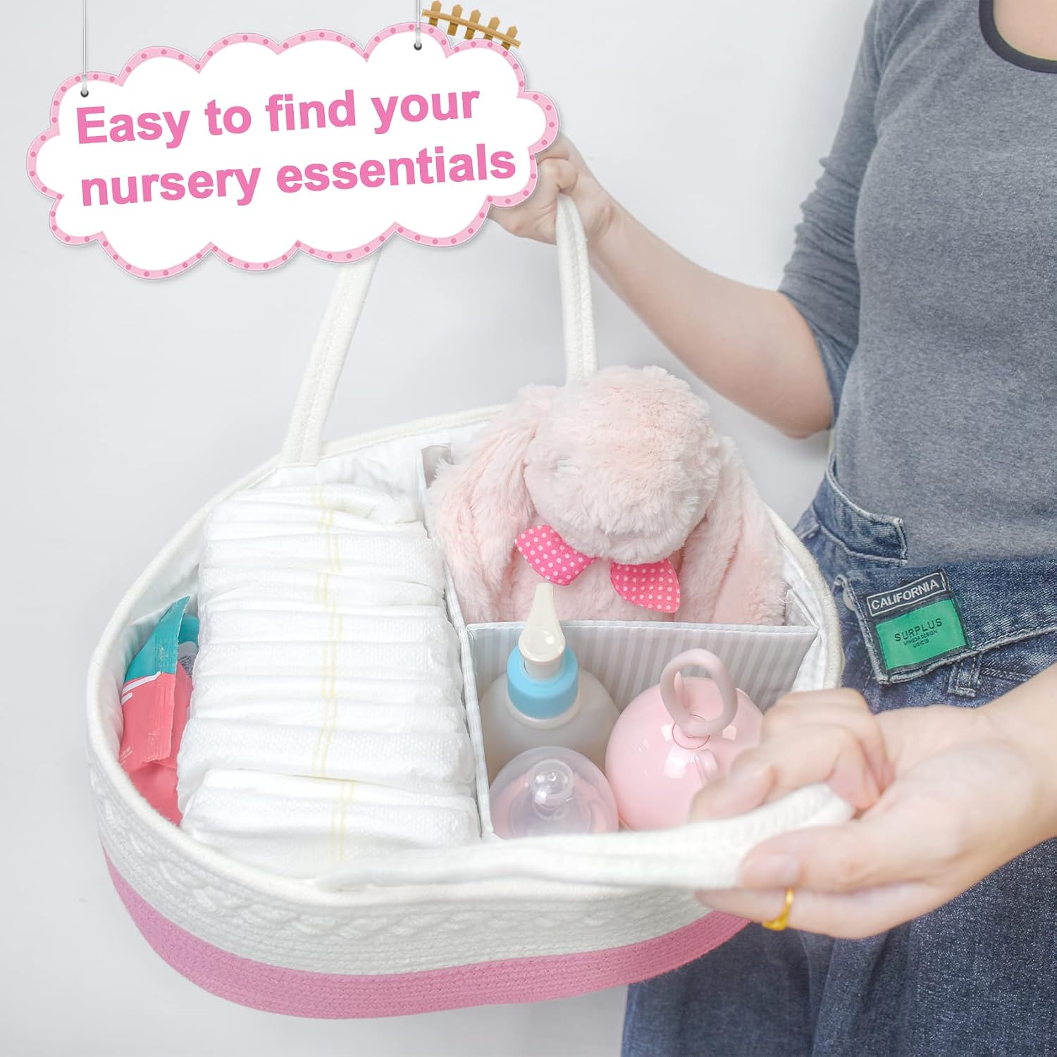 ABenkle Baby Diaper Caddy, Nursery Storage Bin and Car Organizer for Diapers and Baby Wipes, Cotton Rope Diaper Basket Caddy