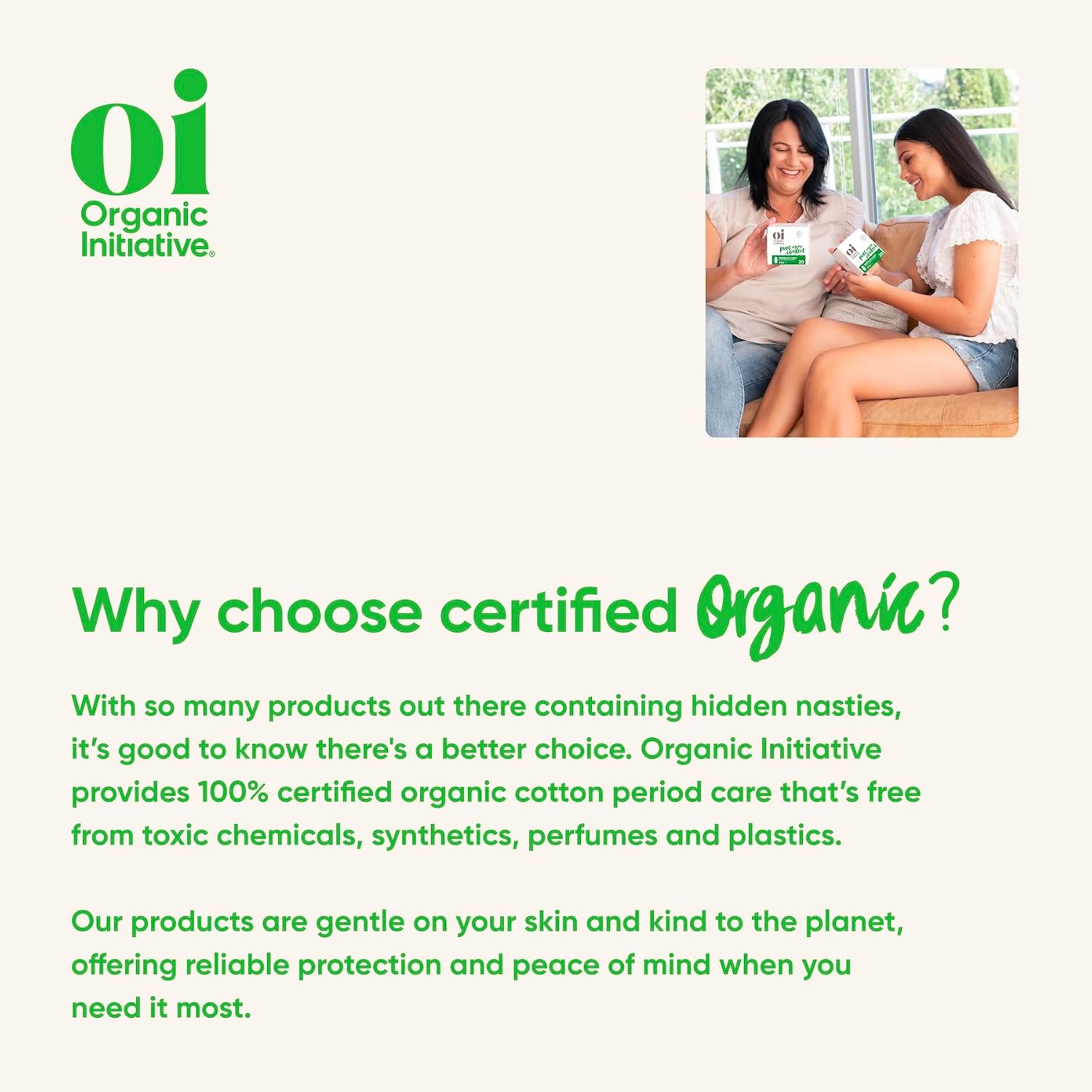Oi | Organic Initiative - Ultra Thin Pads with Wings, 20 Count (10 Regular/10 Super) | 100% Certified Organic Cotton Pads, Unscented | Leak Free, Biodegradable Thin Pads for Women | Non-GMO, Non Toxic