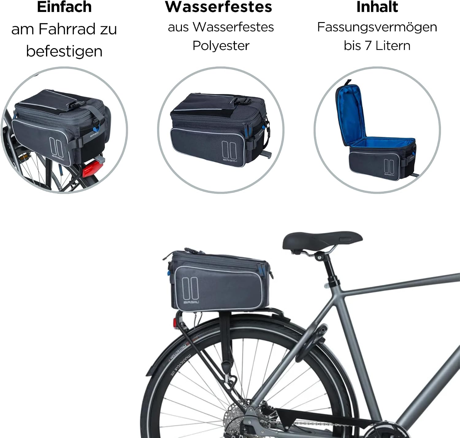 Basil Sport Design MIK Trunk Bag, Graphite, 7-15 Litre