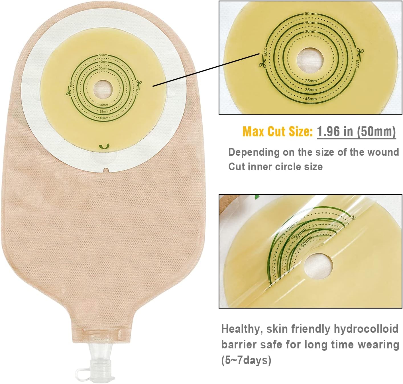 15PCS One-Piece Urostomy Bag Drainable Pouches for Ostomy | with Measure Card,Urostomy Supplies for Colostomy Ileostomy Stoma Care, Cut-to-Fit