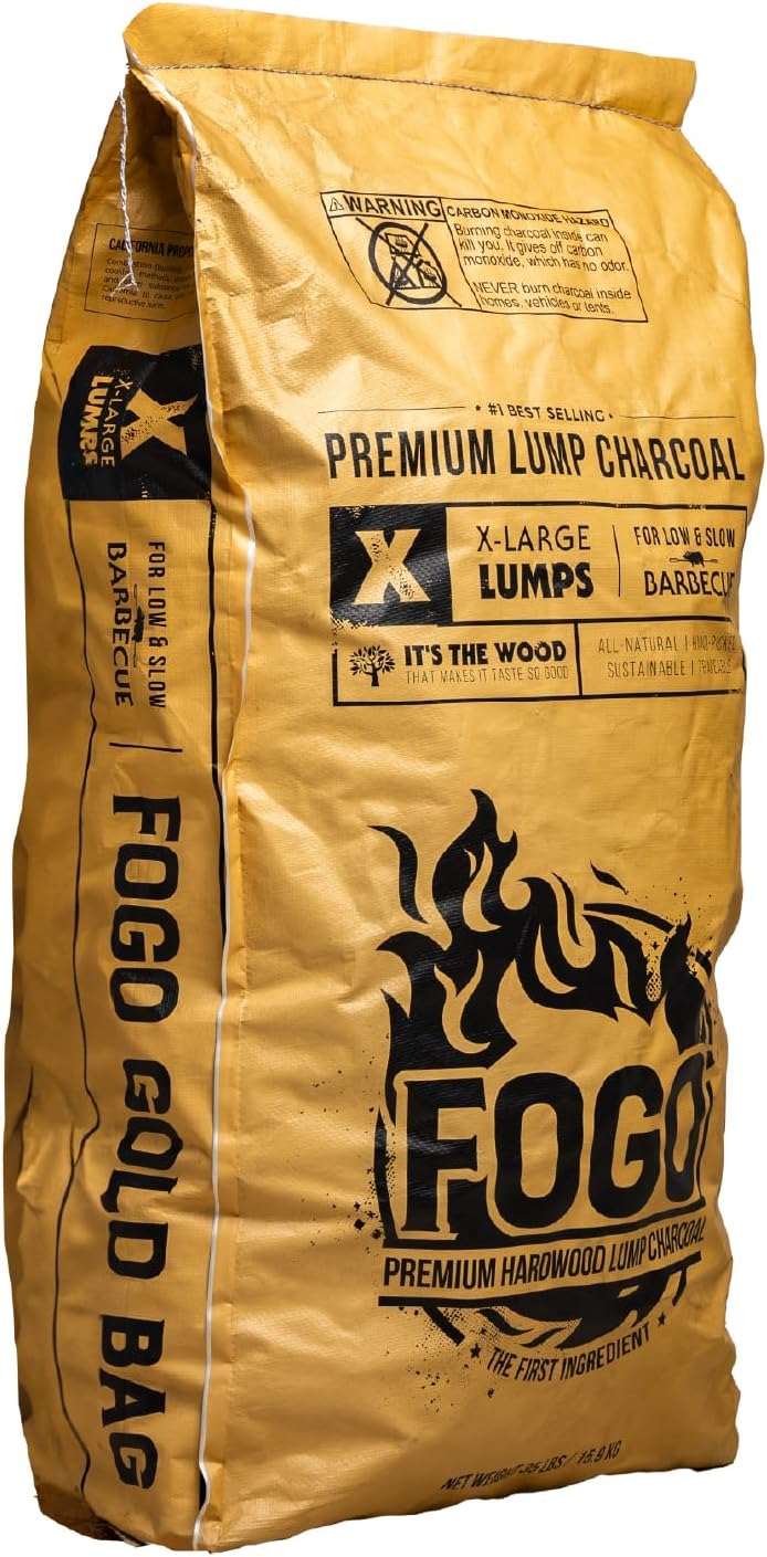 FOGO Super Premium Hardwood Lump Charcoal, Natural, Large Sized Lump Charcoal for Grilling and Smoking, Restaurant Quality, 35 Pound Bag