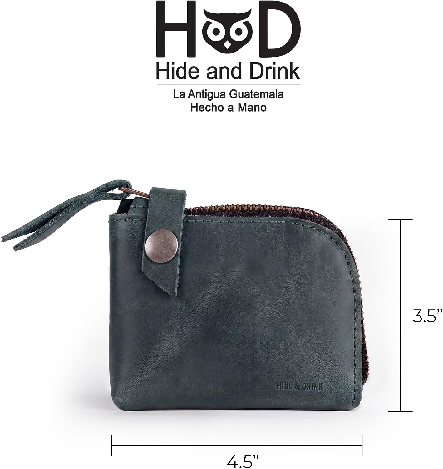 Hide & Drink, Leather Zippered Wallet, Holds Up to 6 Cards Plus Folded Bills, Pouch Organizer, Cash Holder, Travel Essentials, Mini, Pocket-Size, Handmade (Bourbon Brown)