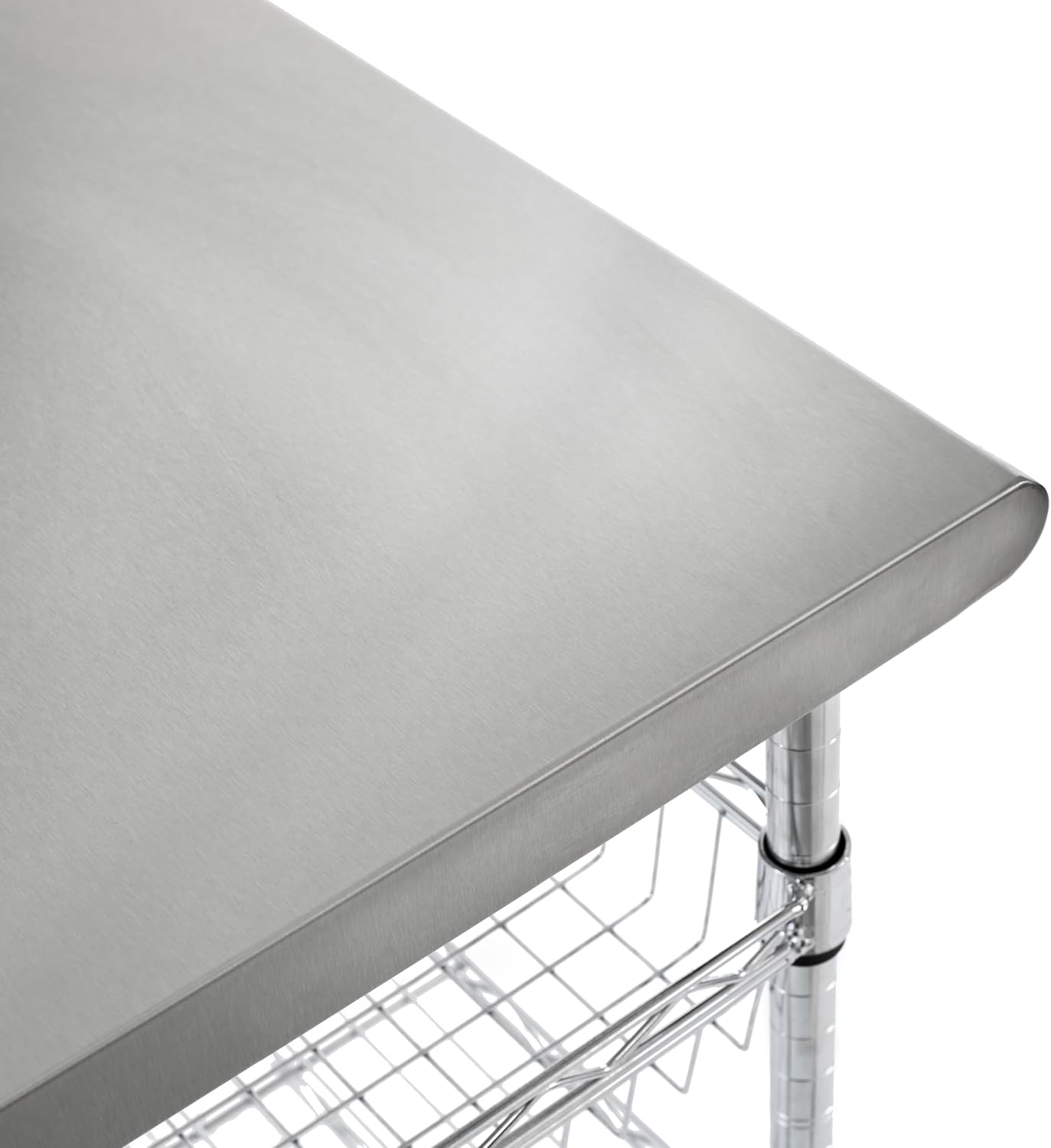 Stainless-Steel Commercial-Grade NSF-Certified Prep Table Cart, 24"W x 20"D | Heavy-duty durable utility workstation supports up to 450 lb w/ adjustable wire shelf and sliding basket on locking wheels