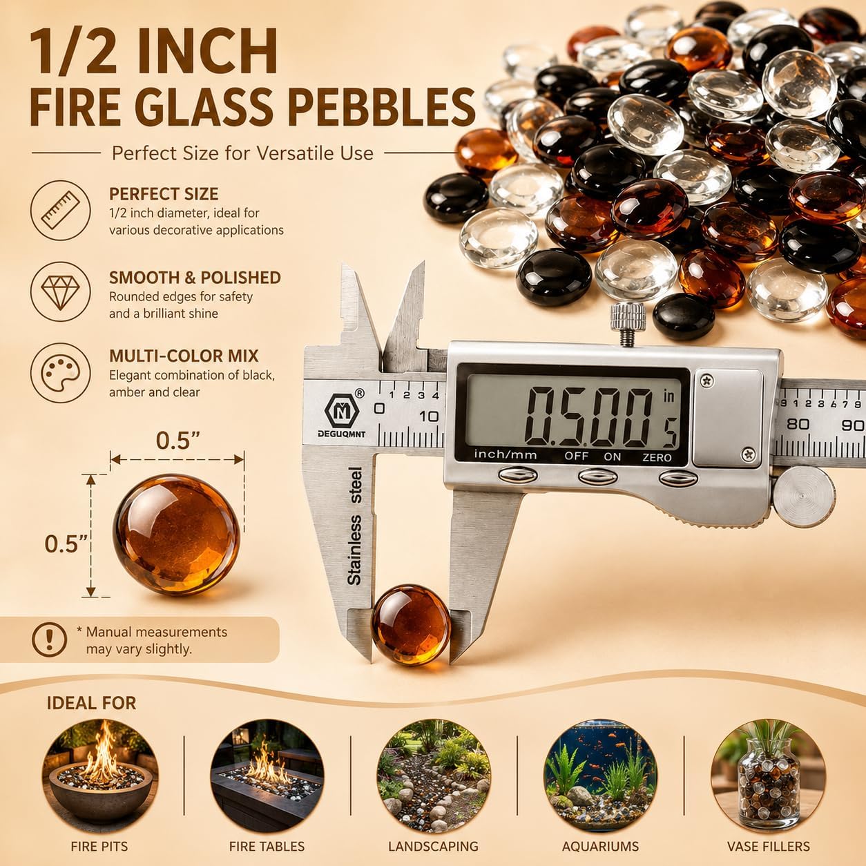 Hisencn Fire Glass Beads for Fire Pit 1/2 Inch, Blended Blue Fire Glass Rocks for Propane Gas Fireplace or Natural