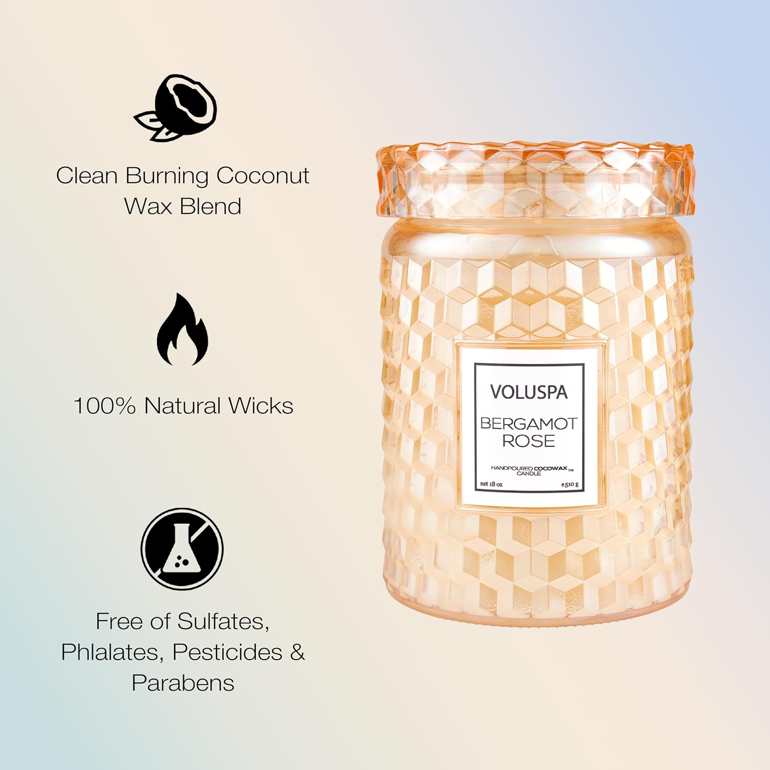 Voluspa Milk Rose, Large Candle Jar, 18 Ounce, 100 Hour Burn Time, Coconut Wax for Clean Burning, Handcrafted in the USA