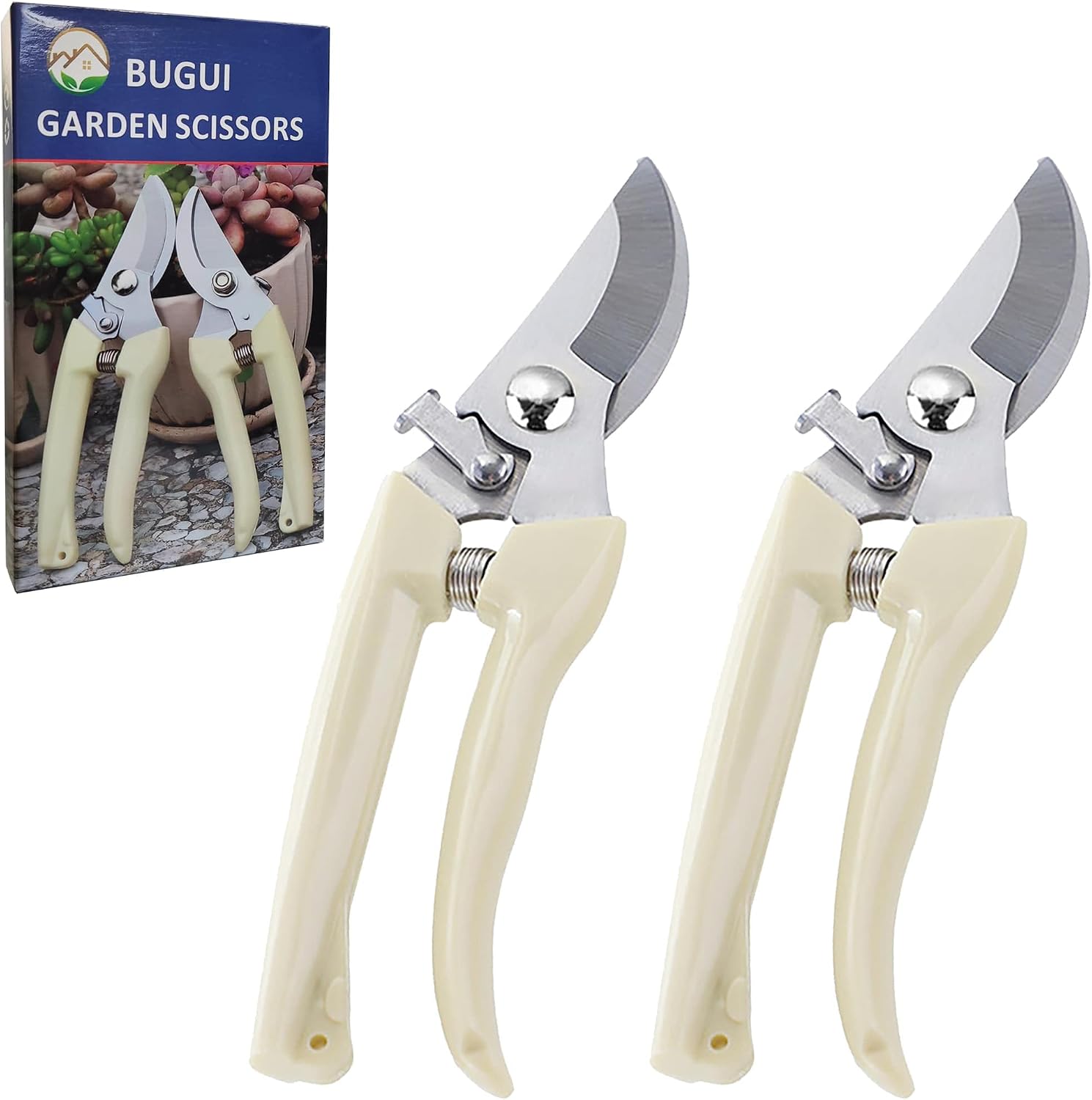 BUGUI Wood Handle Pruning Shears, SK-5 Steel Blade, 1-inch Cutting Capacity, Sharp, Well Designed Garden Shears, 8"