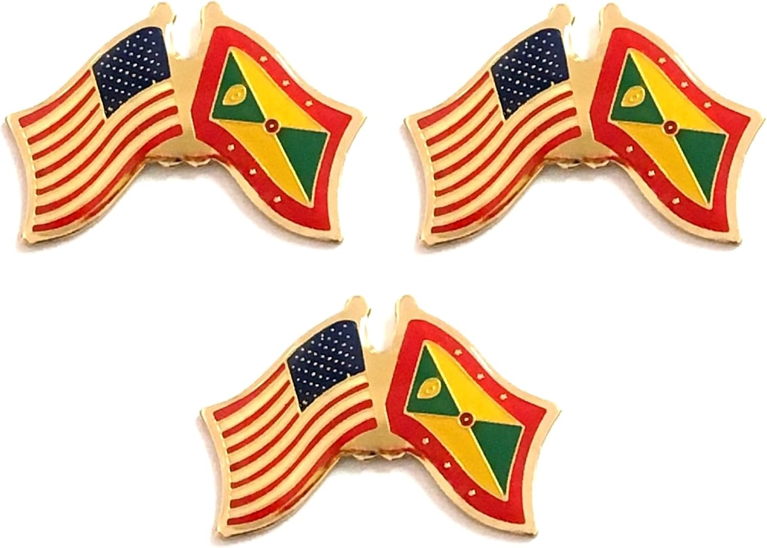 3 National Country Flag Crossed Enamel Flag Pins Pack of 3 Friendship Double Flags