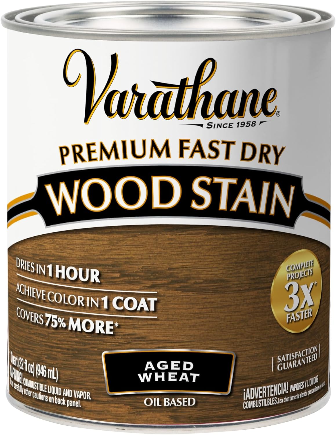 Varathane Premium Fast Dry Weathered Gray Wood Stain | Oil-Based, 1 Coat Color, 1 Hour Dry Time, Interior Wood Stain, Furniture, Cabinets, Doors, Covers Up to 275 Sq Ft, Quart