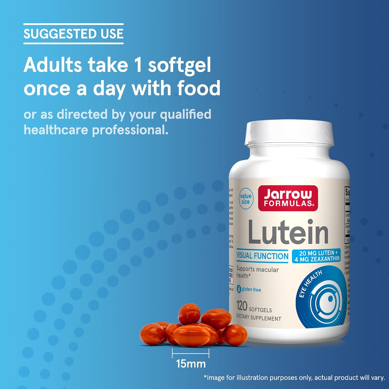Jarrow Lutein 20 mg with Zeaxanthin, Visual Function Support, 120 Softgels | Dietary Supplement For Visual Function And Macular Health Support